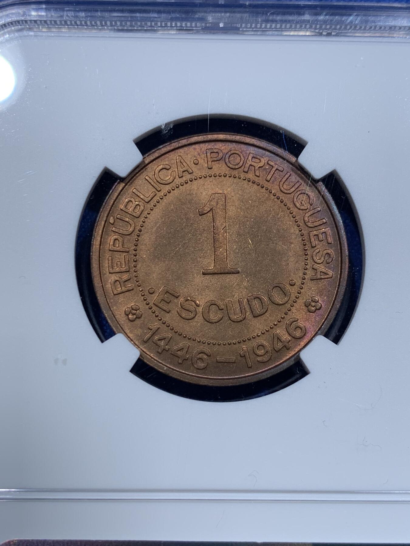 《竞宝斋》第370场 周日，周一 2场连拍 （全场包邮） NGC MS64RB 几内亚1946年1埃斯库多