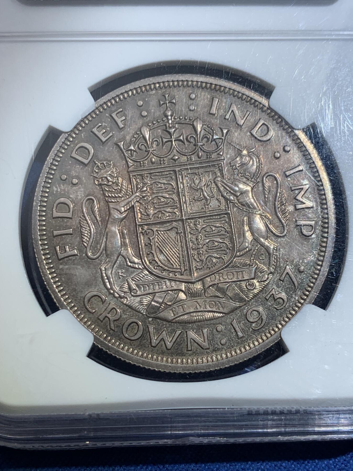 《竞宝斋》第370场 周日，周一 2场连拍 （全场包邮） NGC PF64 英国1937年乔治六世登基1克朗精制银币