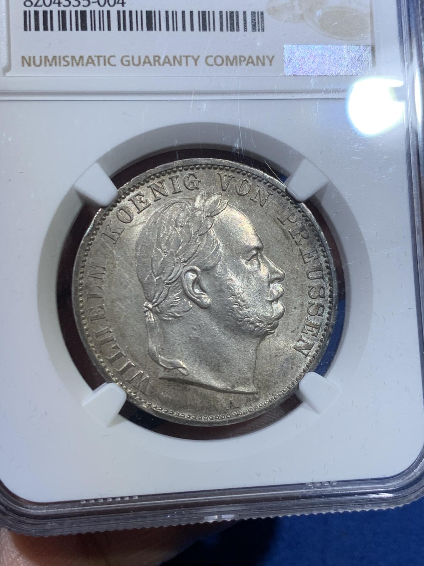 《竞宝斋》第370场 周日，周一 2场连拍 （全场包邮） NGC MS63 德国 1866年 德国普鲁士普奥战争胜利1泰勒 纪念银币 丝滑车轮银光