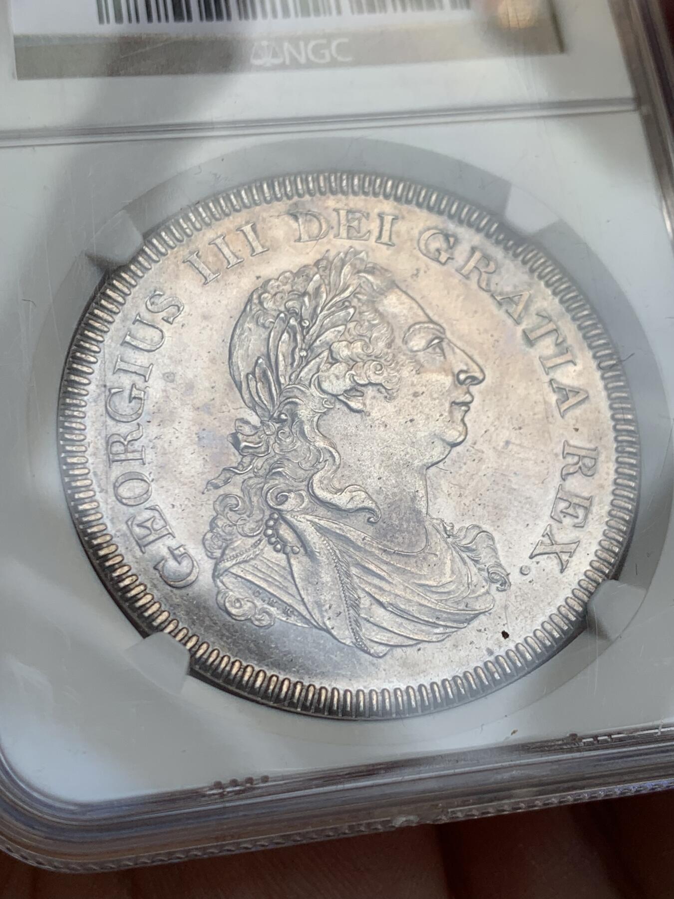 《竞宝斋》第370场 周日，周一 2场连拍 （全场包邮） NGC AU58 英属爱尔兰 1804年 乔治三世 6先令 银币