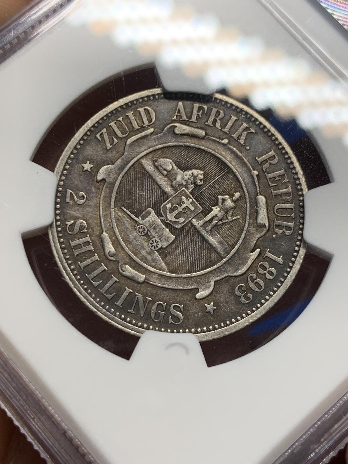 《竞宝斋》第370场 周日，周一 2场连拍 （全场包邮） NGC XF40 南非1893年克鲁格2先令银币，Key Date，系列中的超级大特年，XF书价就已高达1150美金，是1896、97等常见年份的20倍以上。平台首拍，值得深度玩家关注