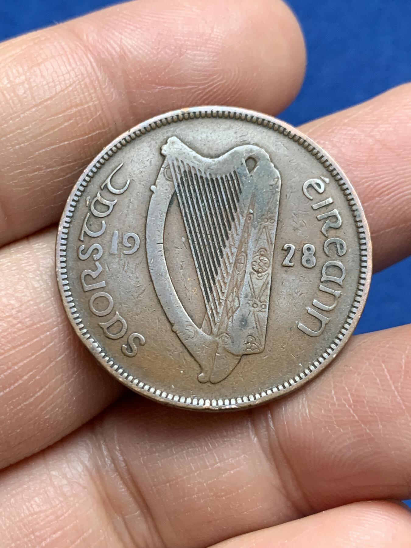 《竞宝斋》第370场 周日，周一 2场连拍 （全场包邮） 两枚一组 爱尔兰1928年半克朗银币+1便士铜币 （1928年是爱尔兰自由邦首年份）