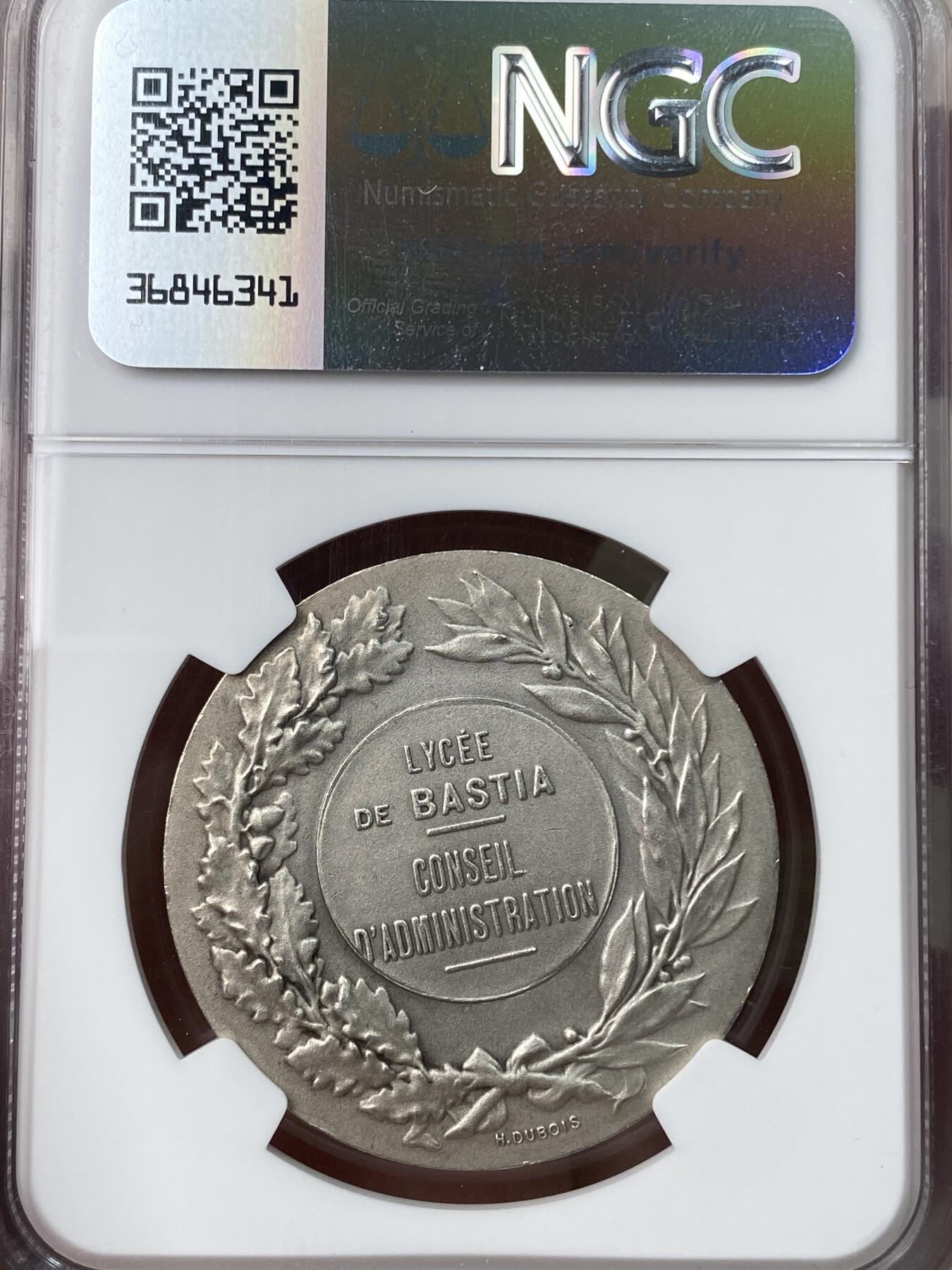 万国钱币拍卖第044期 NGC MS64 1910-12年间法国玛丽安娜土木工程纪念银章 边铭丰饶角 极品状态