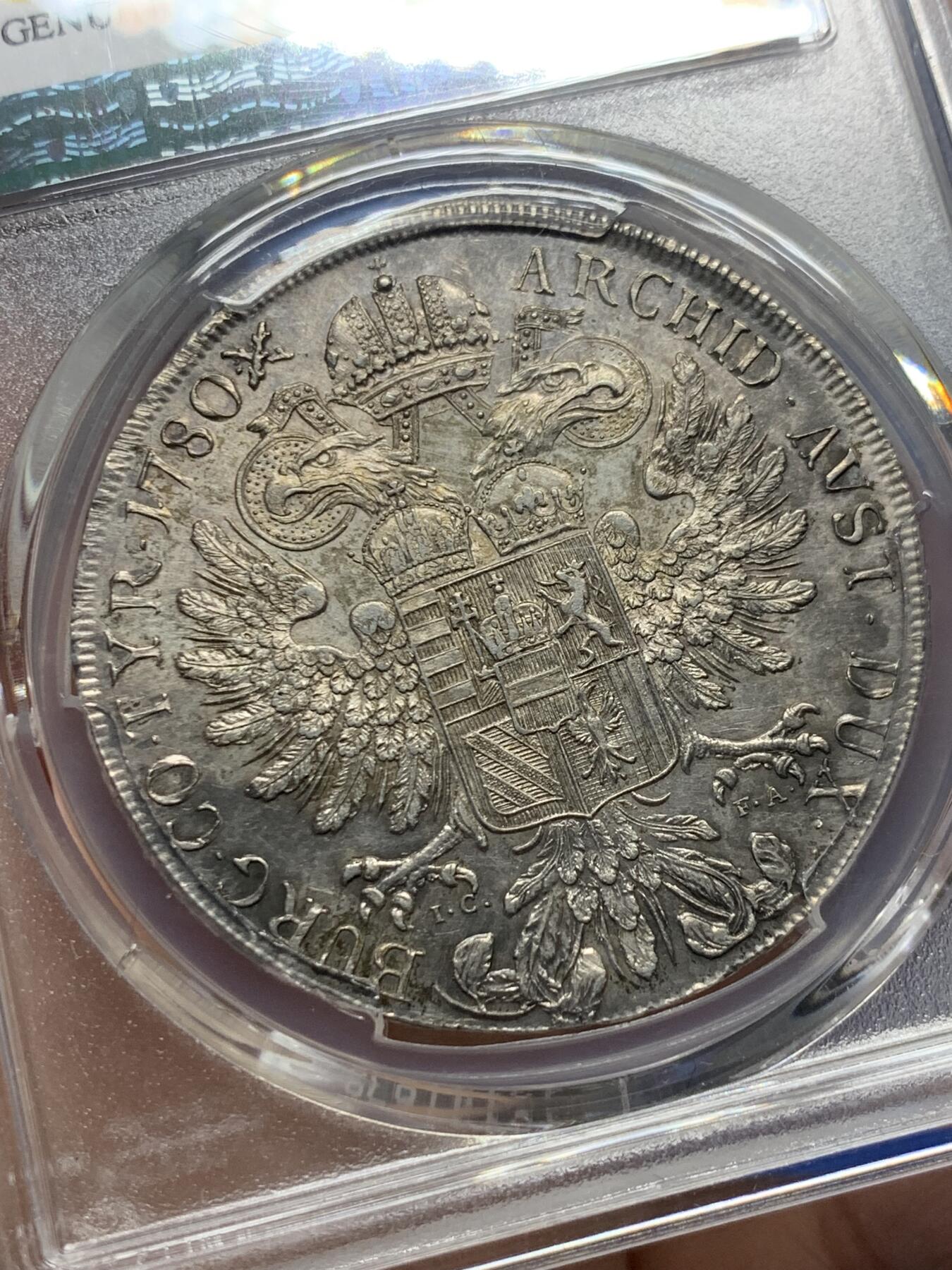 《竞宝斋》第370场 周日，周一 2场连拍 （全场包邮） PCGS AUD 1780 维也纳厂原铸大奶妈，IC-FA厂标Hafner-12b，来自Hafner旧藏转场拍卖，铸造年份1781-1785，皇冠5珍珠，大X稀少版别。