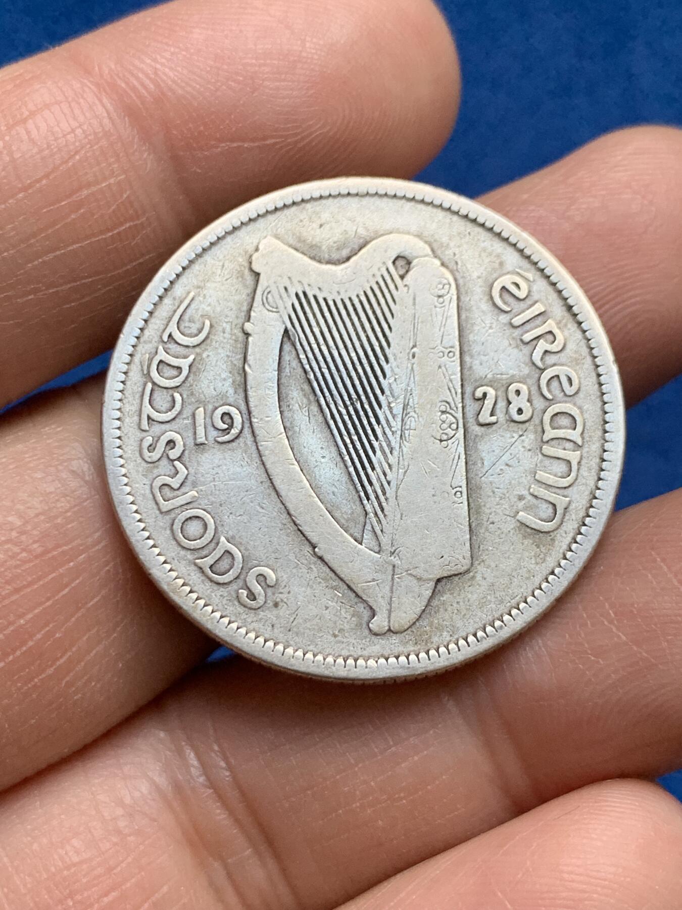 《竞宝斋》第370场 周日，周一 2场连拍 （全场包邮） 两枚一组 爱尔兰1928年半克朗银币+1便士铜币 （1928年是爱尔兰自由邦首年份）