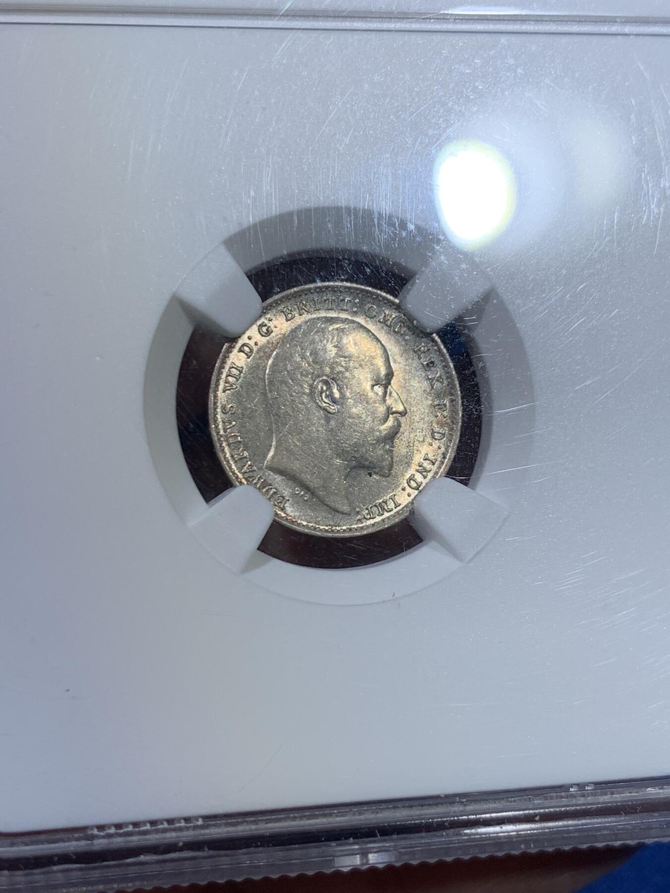 《竞宝斋》第370场 周日，周一 2场连拍 （全场包邮） NGC MS62 英国 1910年 爱德华七世 3便士 银币