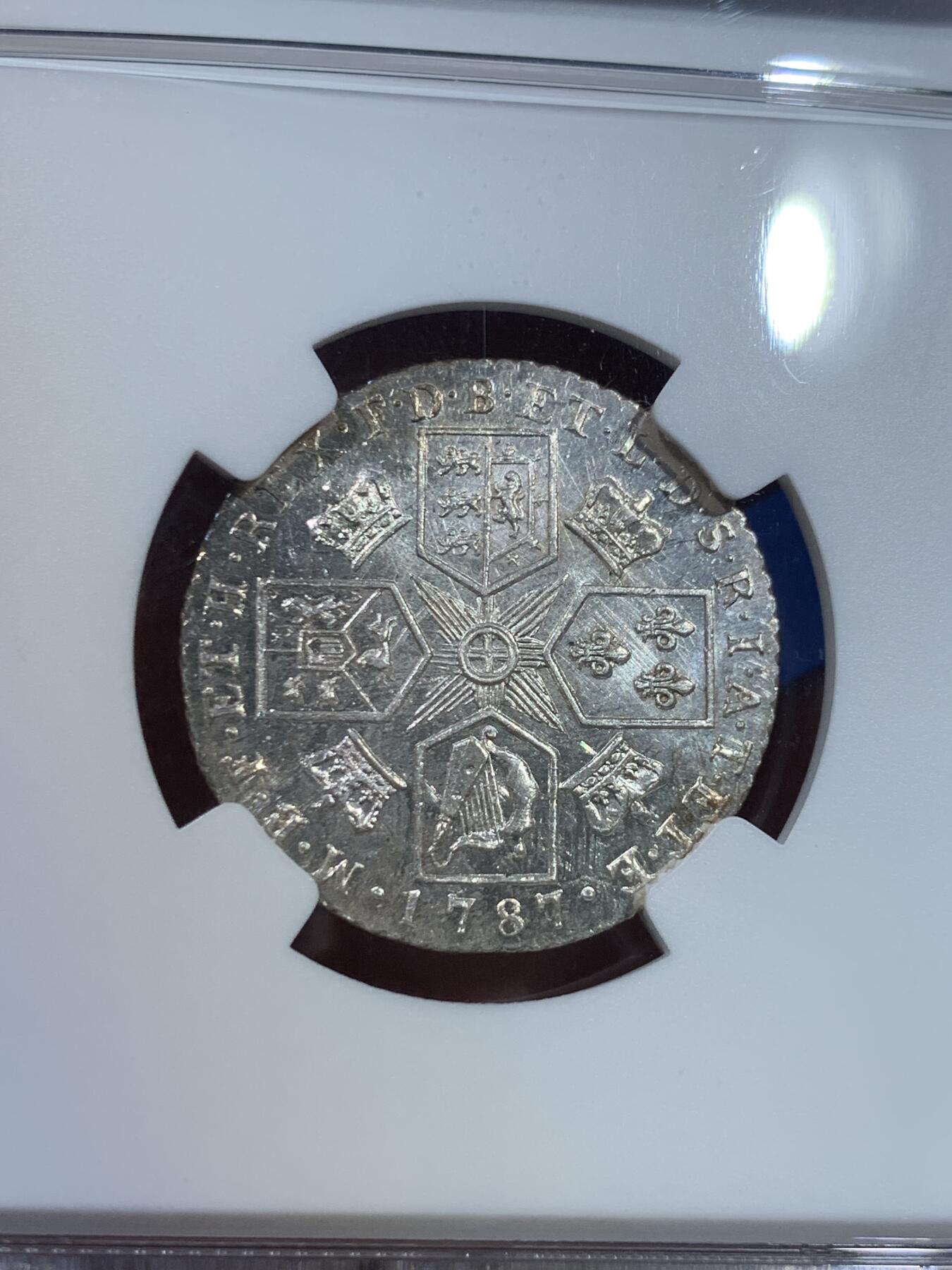 《竞宝斋》第370场 周日，周一 2场连拍 （全场包邮） NGC MS63 英国1787年乔治三世1先令银币 ESC-1225 HEARTS