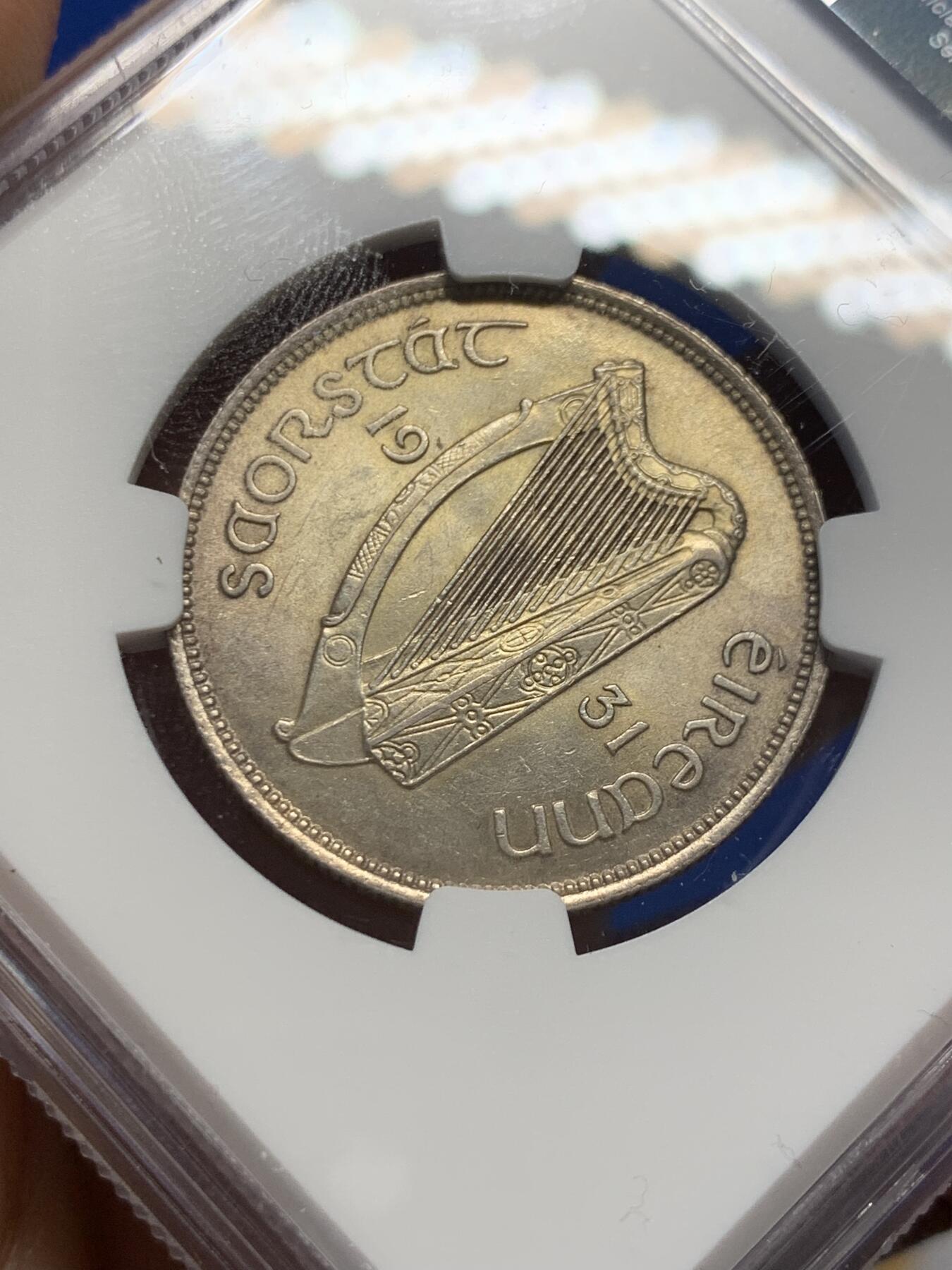 《竞宝斋》第370场 周日，周一 2场连拍 （全场包邮） NGC UNCD 爱尔兰 1931 2先令银币 爱尔兰早期MS细节极少见 这枚疑似被错杀 光度和细节都挺不错的 不是通货能比的 细节见图