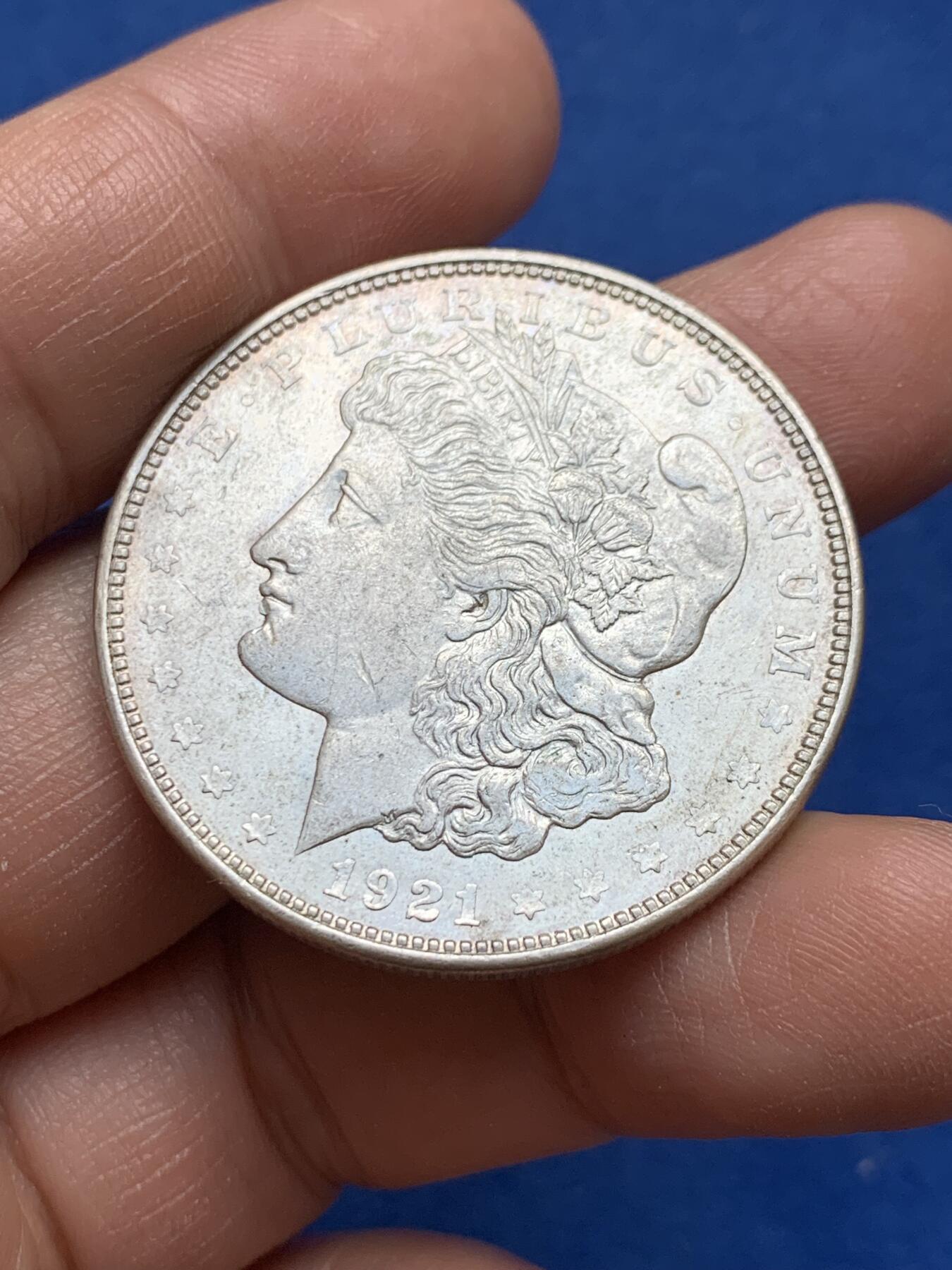 《竞宝斋》第370场 周日，周一 2场连拍 （全场包邮） 美国1921摩根银币 AU好品 发丝清晰