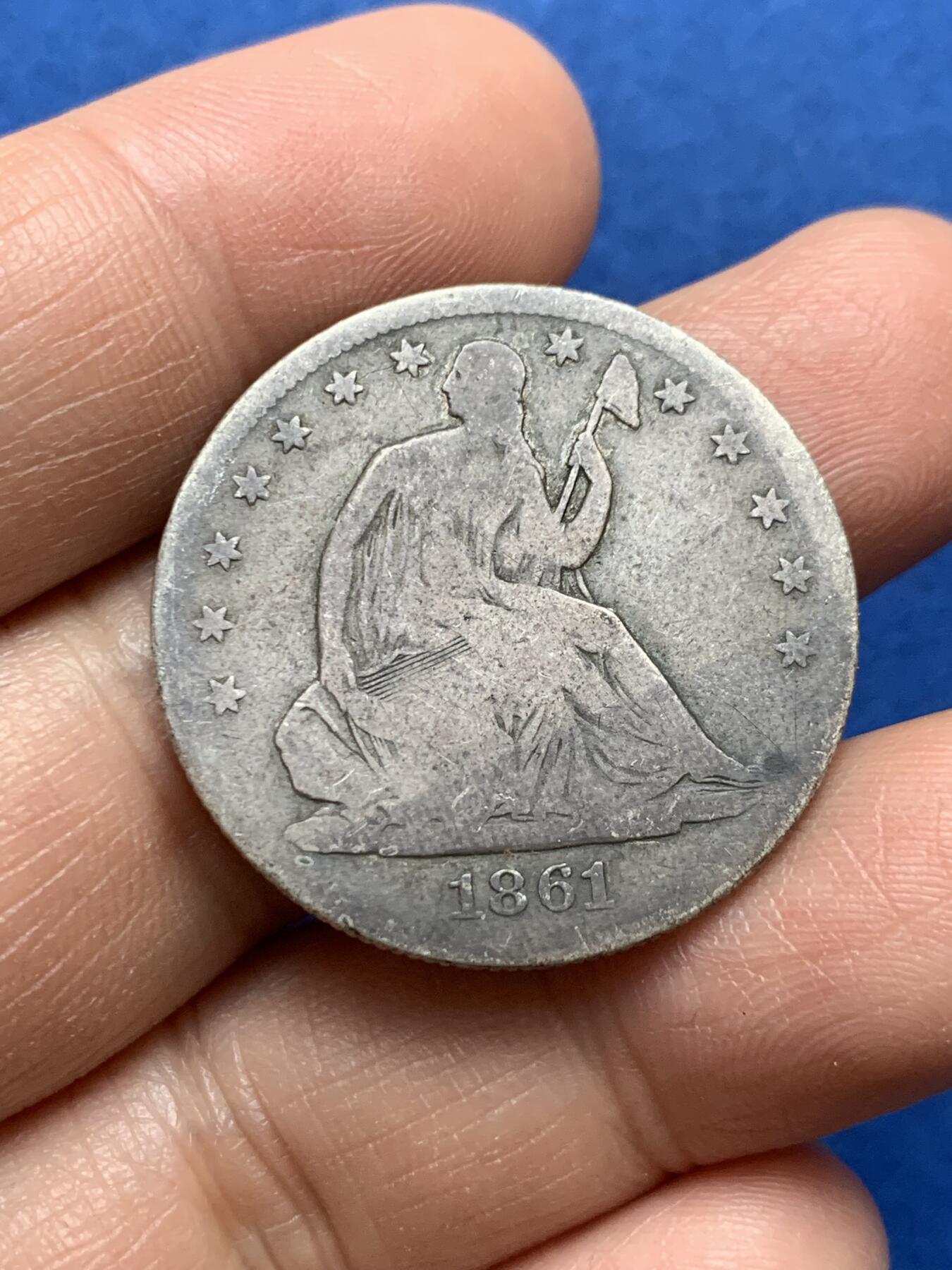 《竞宝斋》第370场 周日，周一 2场连拍 （全场包邮） 美国1861半美元银币 浓厚黑包浆 老味道 品相不错