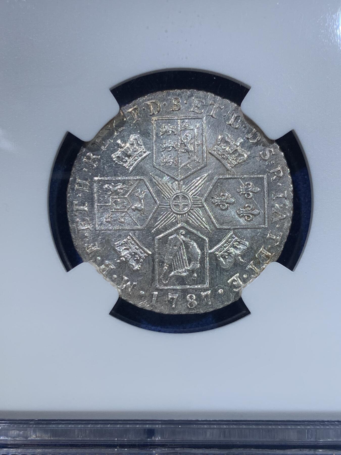 《竞宝斋》第370场 周日，周一 2场连拍 （全场包邮） NGC MS63 英国1787年乔治三世1先令银币 ESC-1225 HEARTS