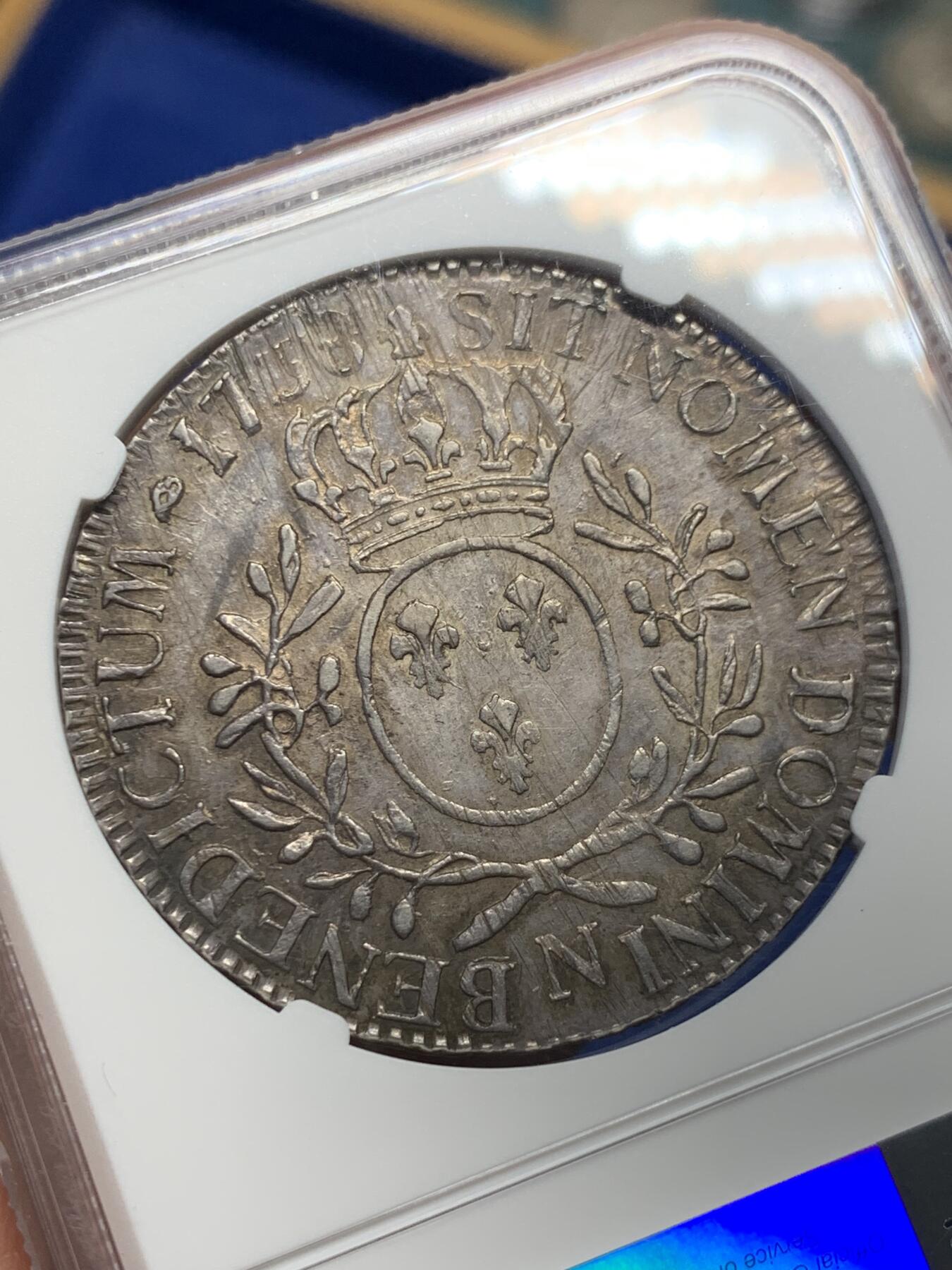 《竞宝斋》第370场 周日，周一 2场连拍 （全场包邮） P/N唯一冠军分 NGC AU55 法国1738年路易十五埃居大银币 N小厂铸造 打制很好