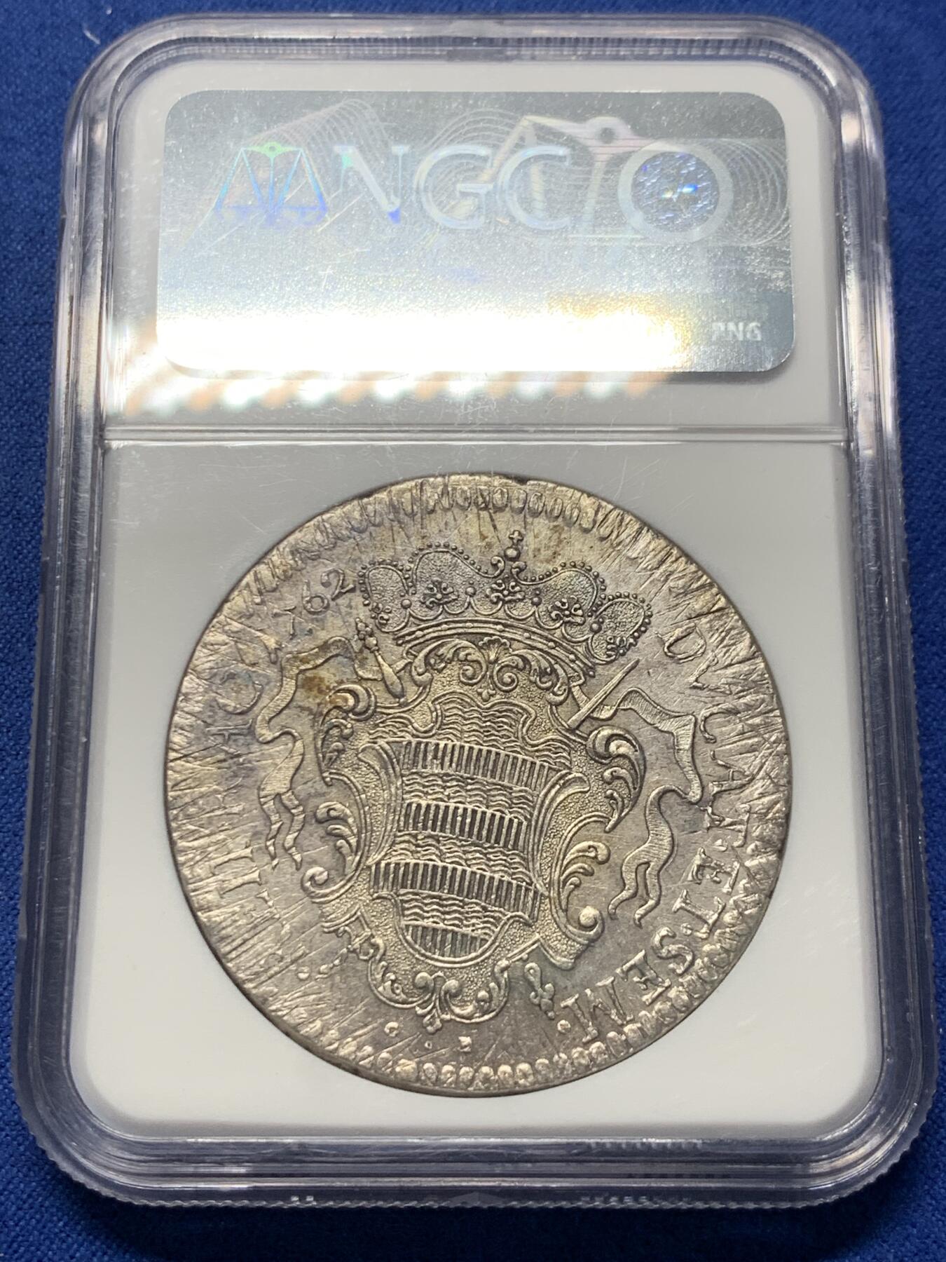 《竞宝斋》第370场 周日，周一 2场连拍 （全场包邮） NGC AU58 拉古萨共和国 1762年 泰勒大银币 大波浪清晰 打制的非常好 这款通常弱打 所以更显难得 背面减重痕排列均匀 可藏的品相 季军分