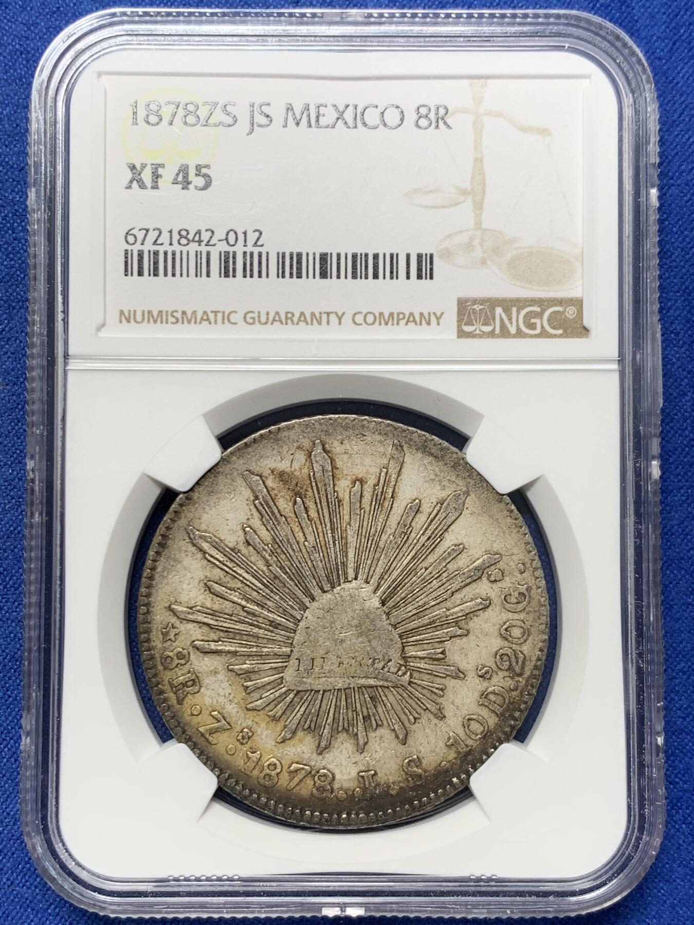 《竞宝斋》第370场 周日，周一 2场连拍 （全场包邮） NGC XF45 墨西哥1878ZS JS花边鹰洋8R银币