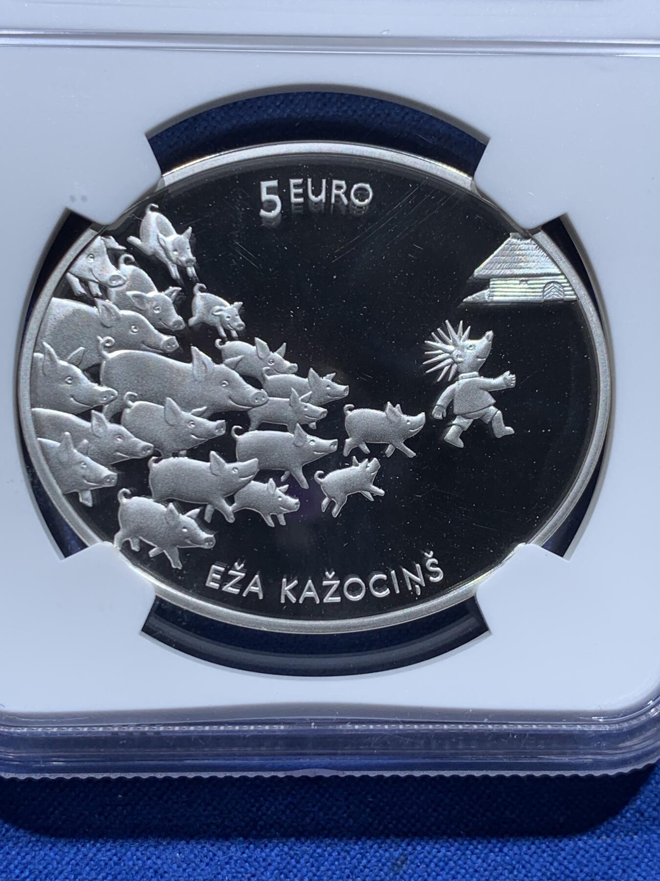 《竞宝斋》第370场 周日，周一 2场连拍 （全场包邮） NGC PF69UC 拉脱维亚2016年5欧元童话故银币格林童话刺猬汉斯银币 带盒