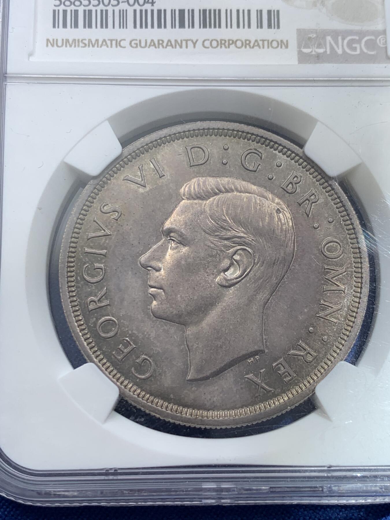 《竞宝斋》第370场 周日，周一 2场连拍 （全场包邮） NGC PF64 英国1937年乔治六世登基1克朗精制银币