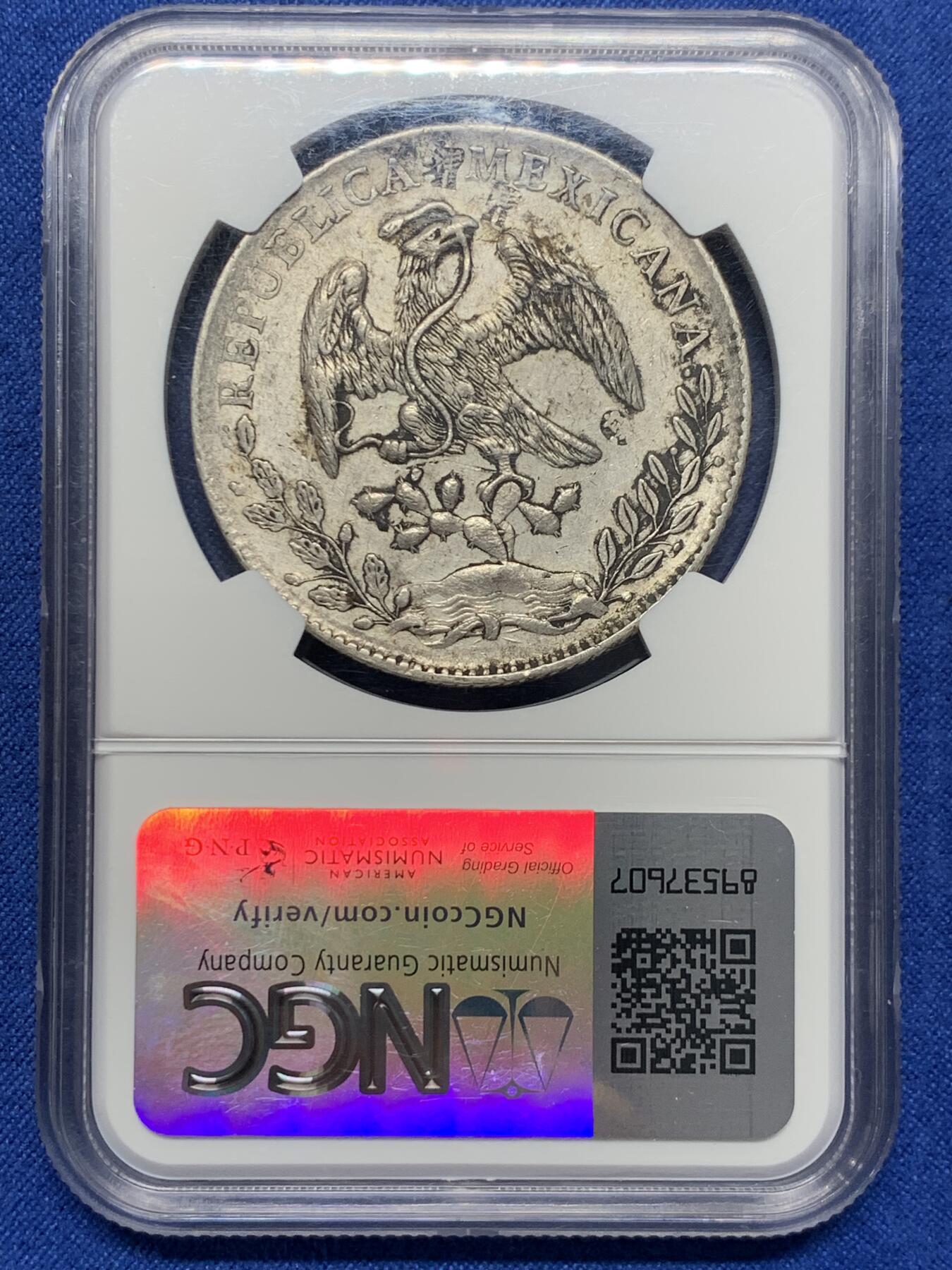 《竞宝斋》第370场 周日，周一 2场连拍 （全场包邮） NGC AU 墨西哥1892年ZS FZ版花边鹰洋，原味墨印 细节见图