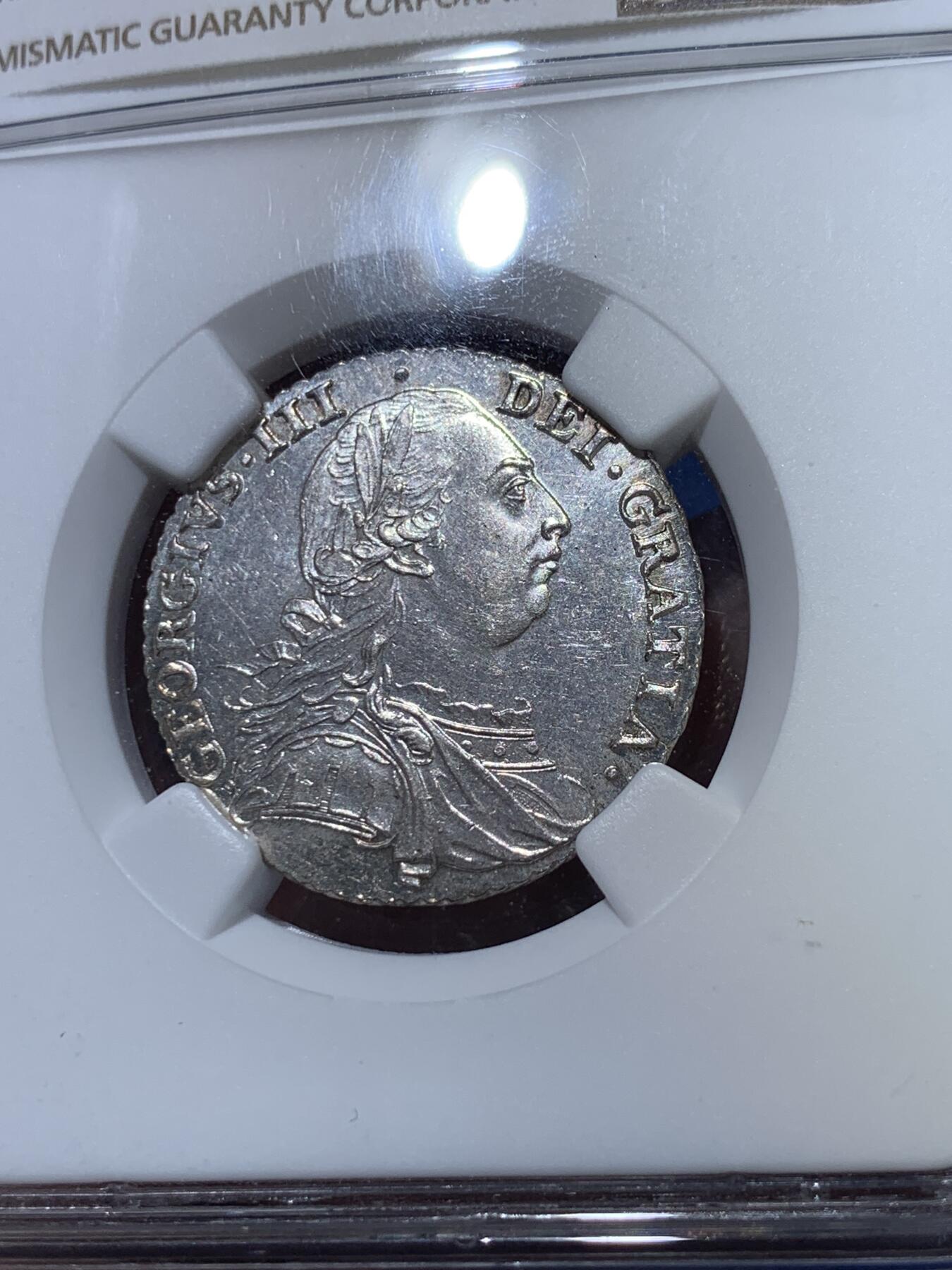 《竞宝斋》第370场 周日，周一 2场连拍 （全场包邮） NGC MS63 英国1787年乔治三世1先令银币 ESC-1225 HEARTS