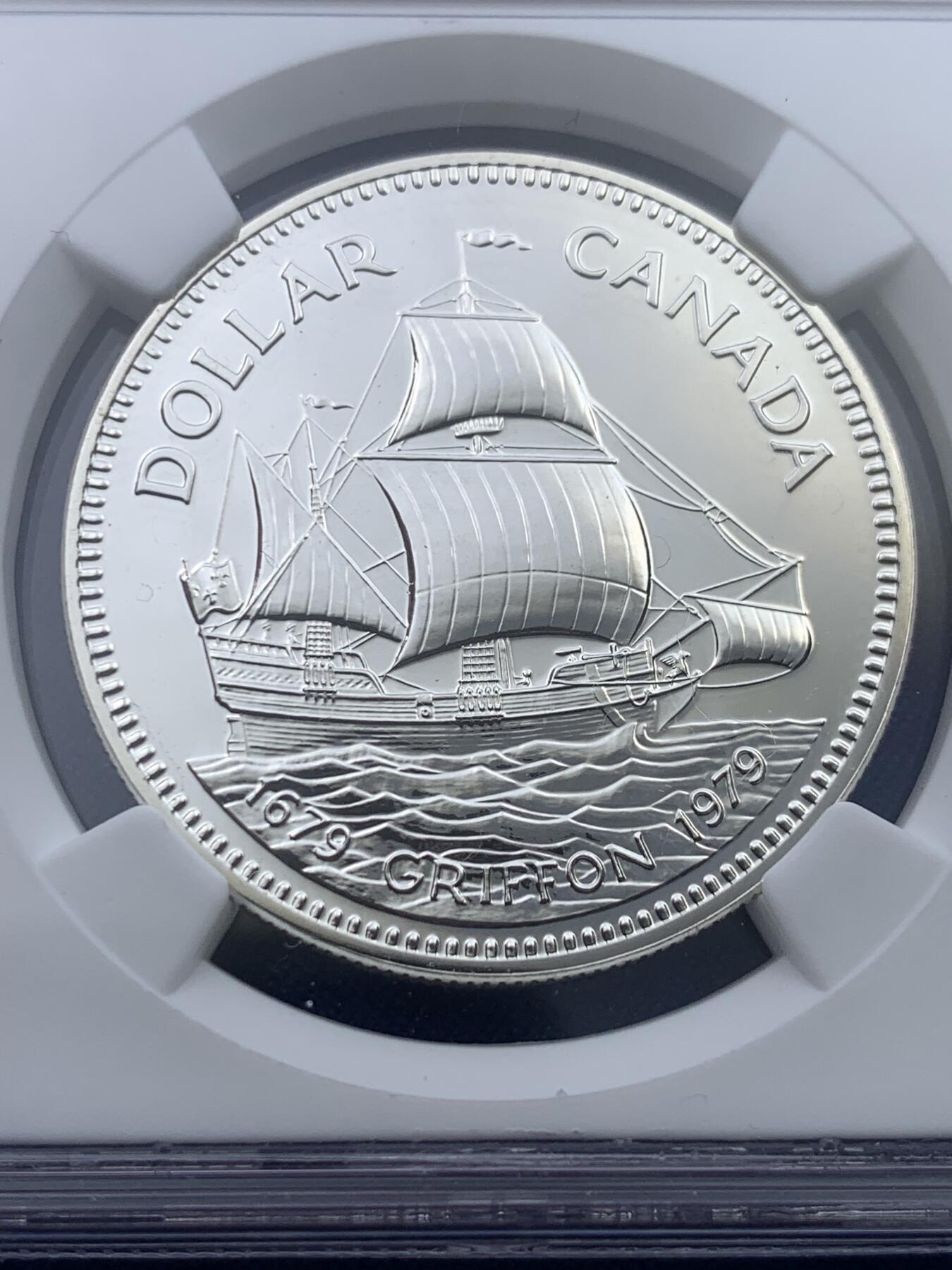 《竞宝斋》第370场 周日，周一 2场连拍 （全场包邮） NGC SP69 加拿大1979年格里芬号1元纪念银币