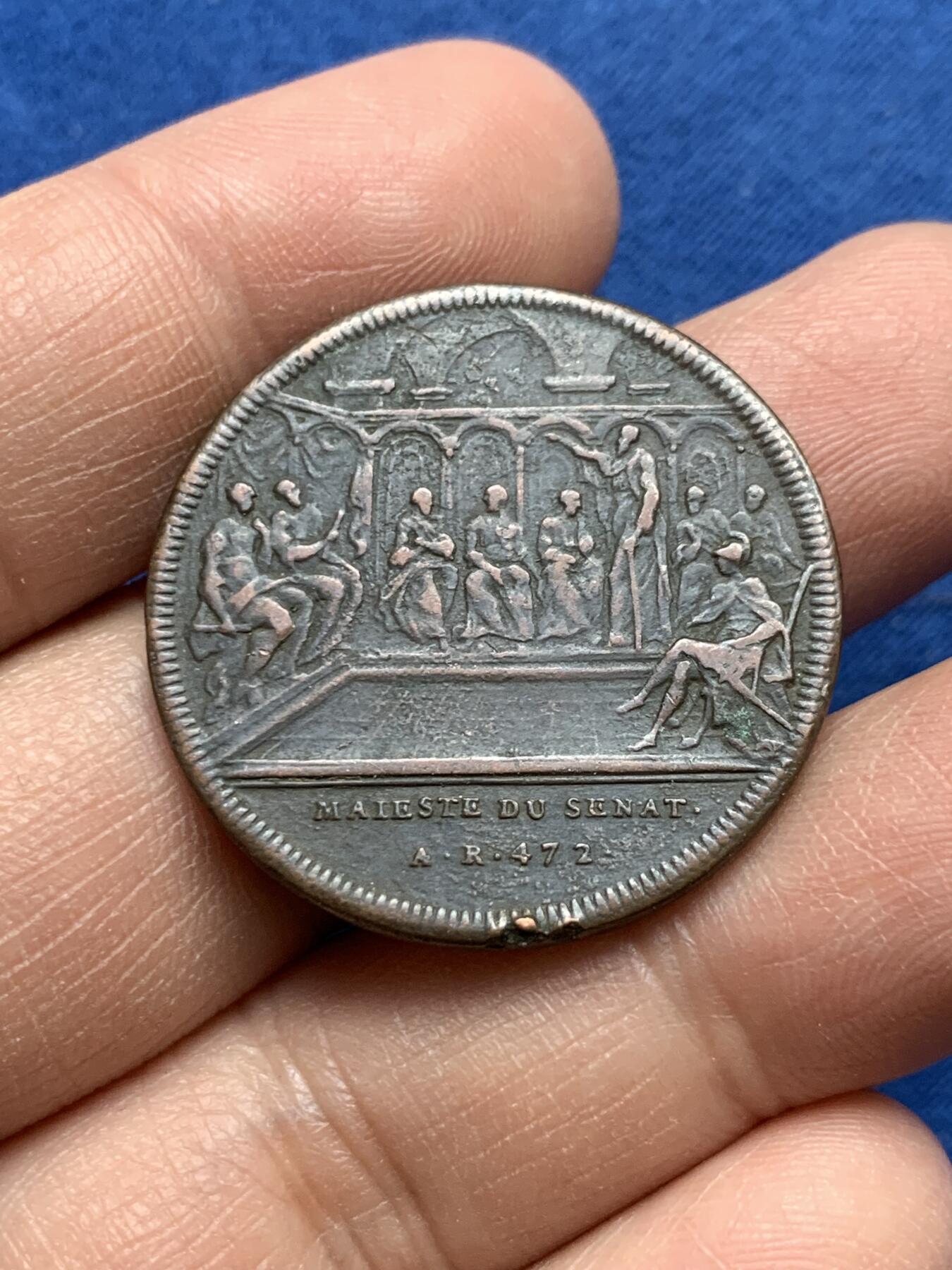 《竞宝斋》第370场 周日，周一 2场连拍 （全场包邮） 瑞士 路易十五 1715-1774 统治时期的罗马历史奖章系列 - 作品之一  12.6克 31.5mm