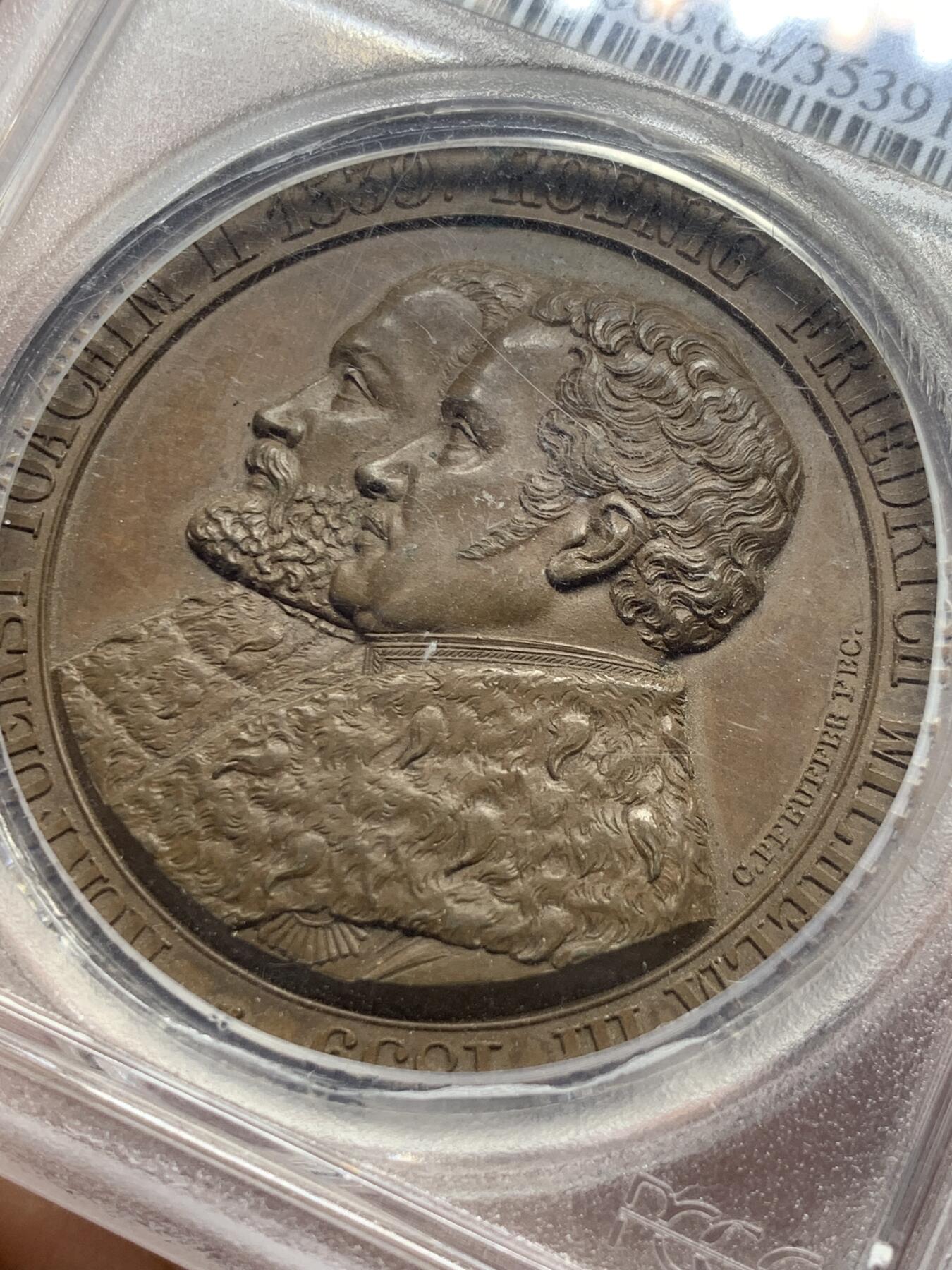 《竞宝斋》第370场 周日，周一 2场连拍 （全场包邮） PCGS SP64 德国1839年普鲁士天主教宗教改革铜章 加厚盒 双面高浮雕 人物细节生动形象 雕工一流 季军分