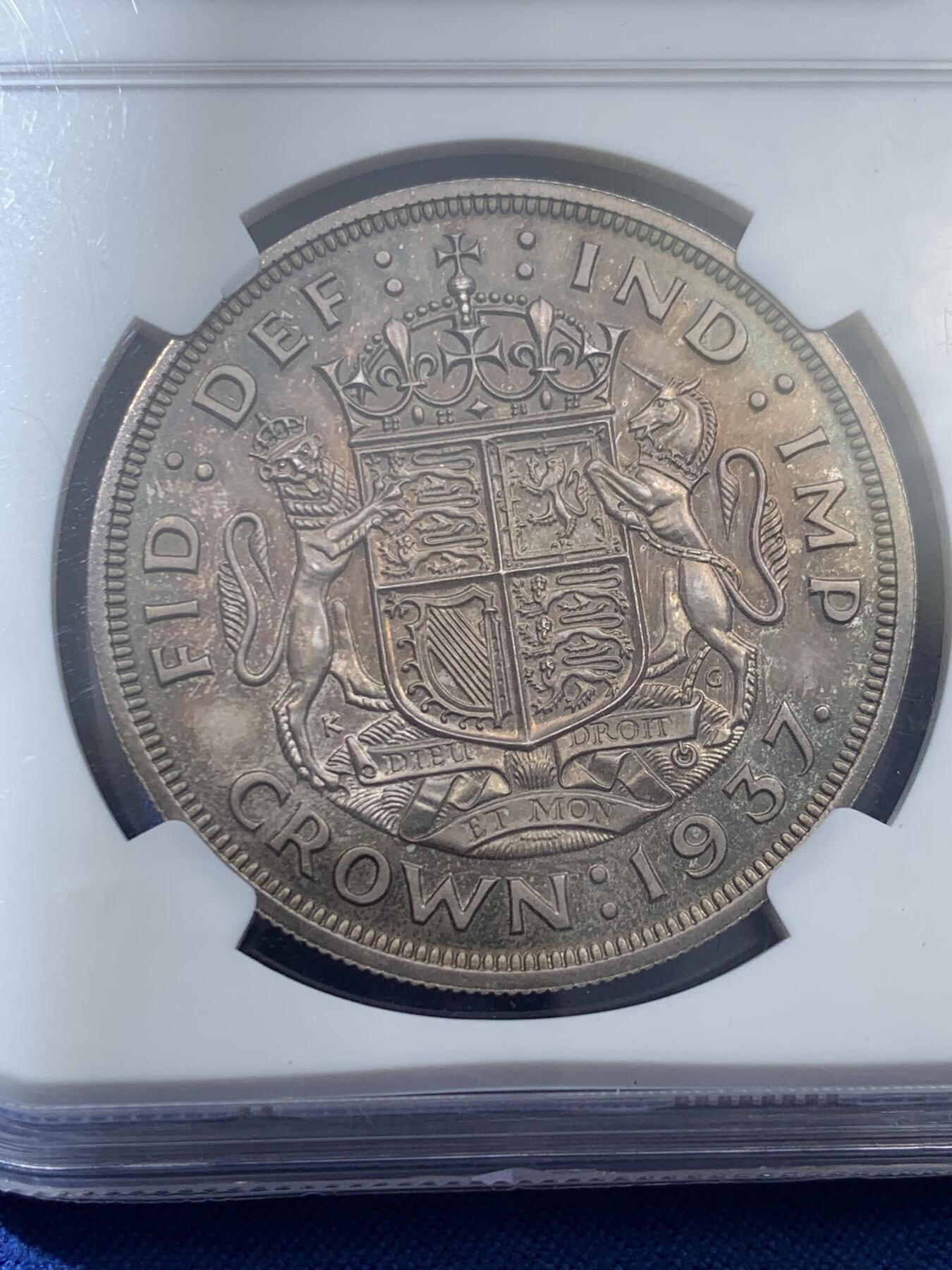 《竞宝斋》第370场 周日，周一 2场连拍 （全场包邮） NGC PF64 英国1937年乔治六世登基1克朗精制银币