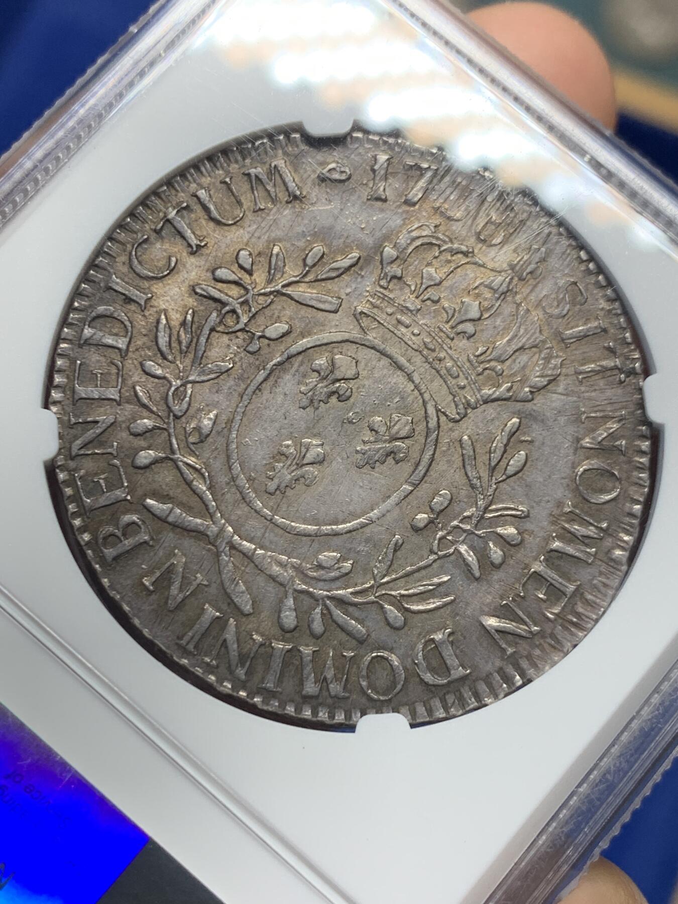 《竞宝斋》第370场 周日，周一 2场连拍 （全场包邮） P/N唯一冠军分 NGC AU55 法国1738年路易十五埃居大银币 N小厂铸造 打制很好