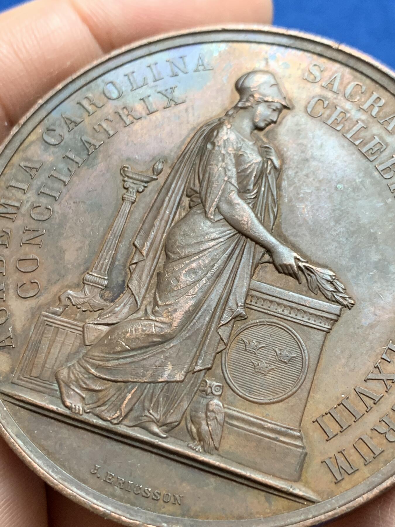 《竞宝斋》第370场 周日，周一 2场连拍 （全场包邮） 瑞典1868年隆德大学200周年纪念大铜章，57.9mm，81.9克