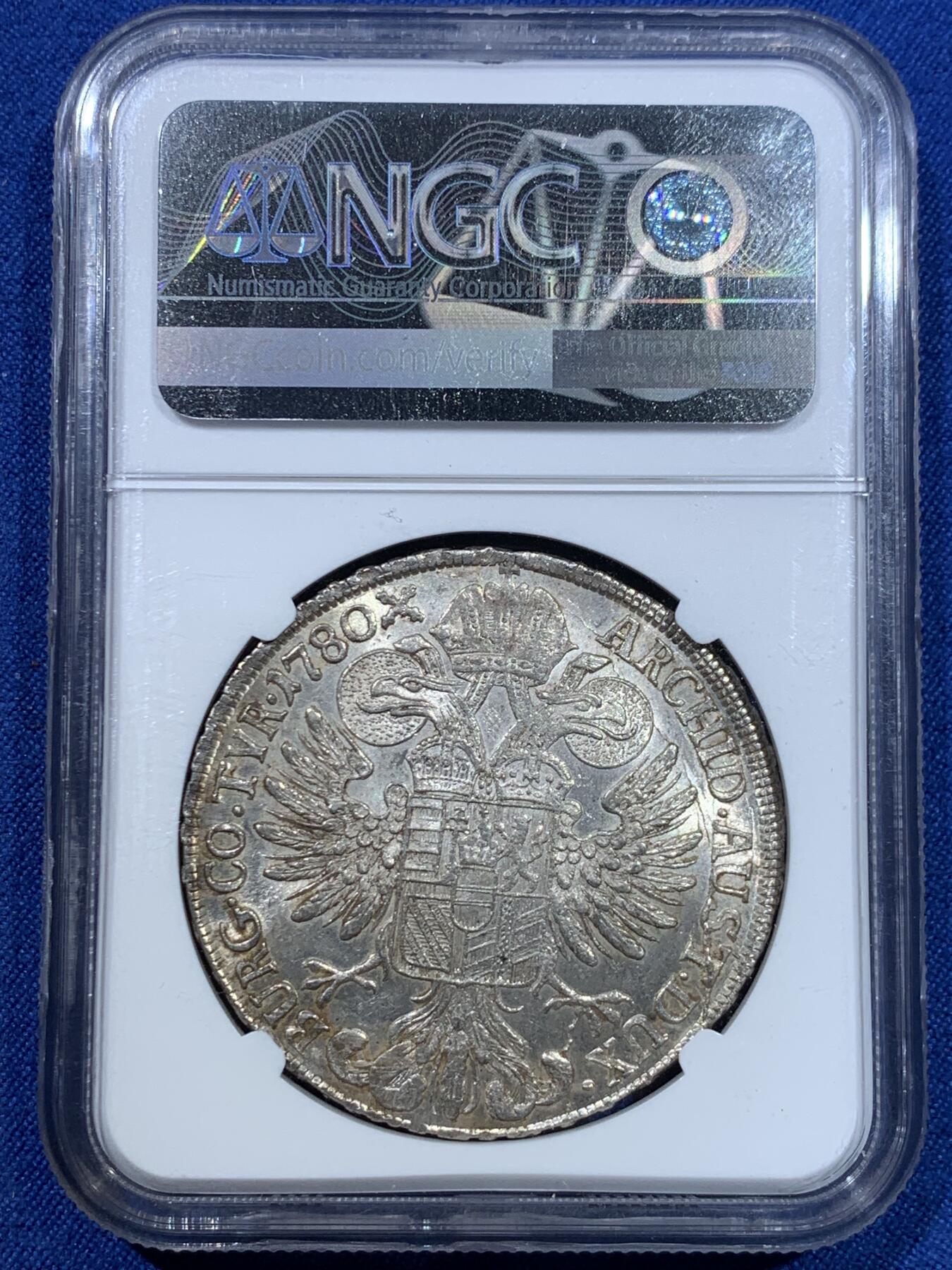 《竞宝斋》第370场 周日，周一 2场连拍 （全场包邮） 唯一冠军分 NGC MS63 奥地利1780年泰勒 特雷莎大奶妈根兹堡原铸银币 人物正反深打 地面光洁可照符合唯一冠军气质