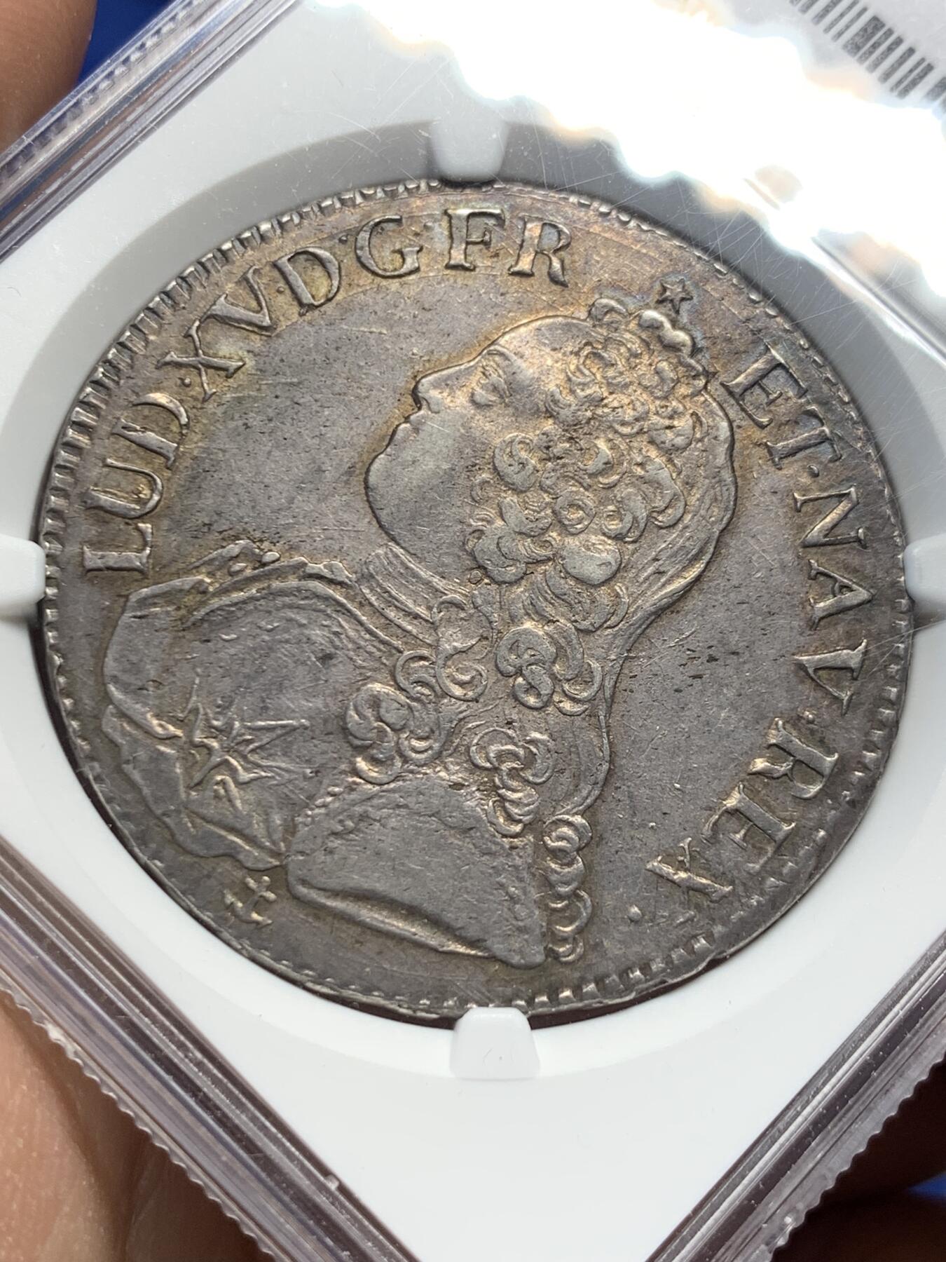 《竞宝斋》第370场 周日，周一 2场连拍 （全场包邮） P/N唯一冠军分 NGC AU55 法国1738年路易十五埃居大银币 N小厂铸造 打制很好