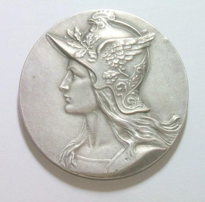 法国1936年 女神玛丽安娜戎装小飞侠 高浮雕精制大镀银章 45MM
