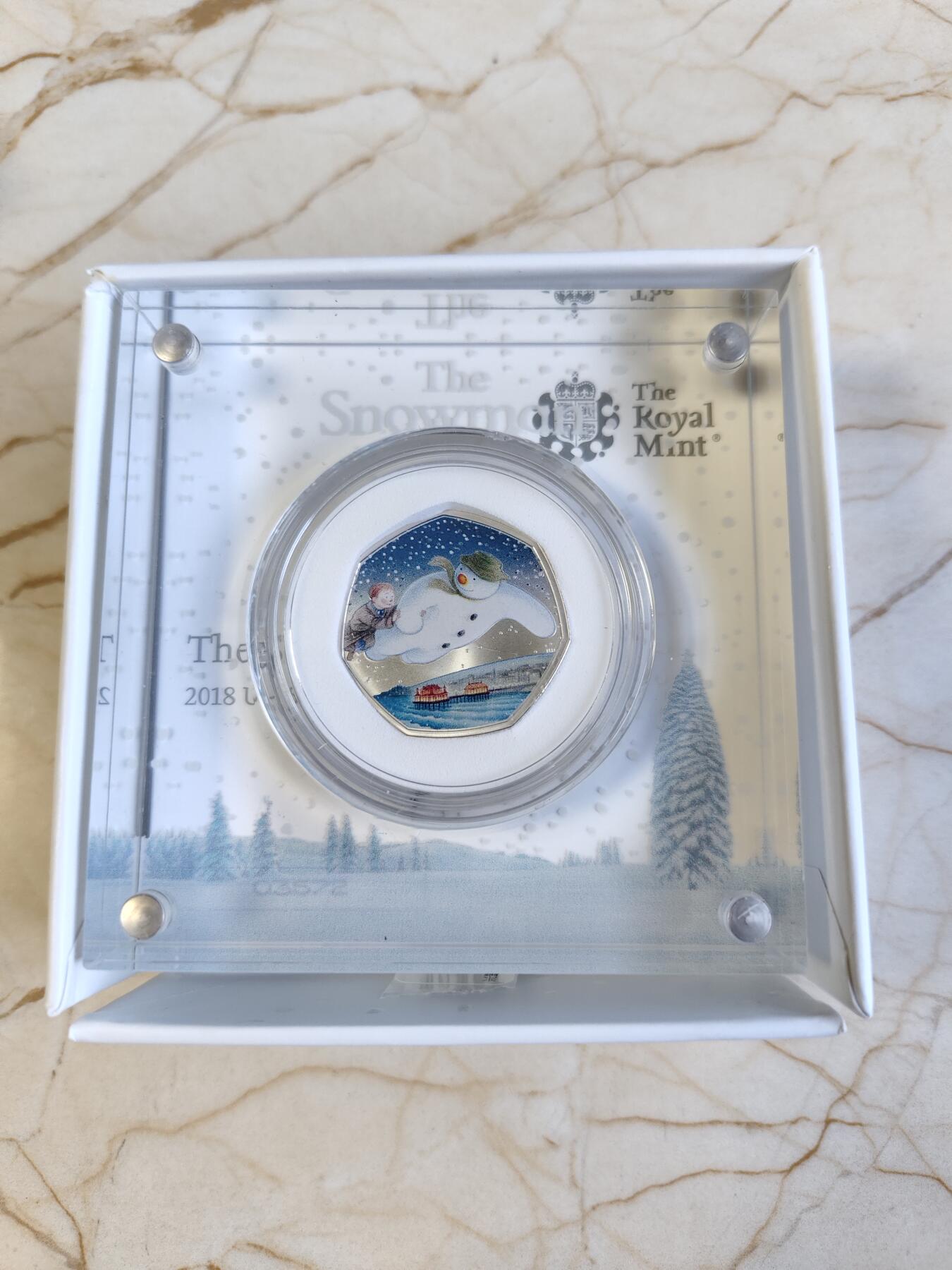 第168期拍卖【长期征集拍品】 【海寧潮】英国2018年圣诞雪人彩色多边形50便士精制纪念银币,925银，8克，发行15000枚