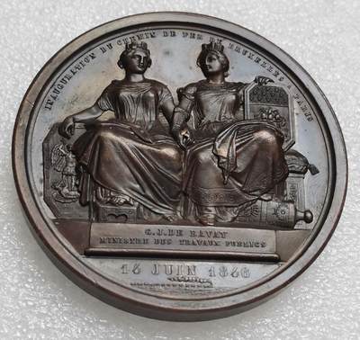 瓶子🏺第185期拍卖会 - 少见 1864年比利时布鲁塞尔巴黎铁路通车纪念铜章   铁路通车纪念大铜章  73毫米 226.5克
