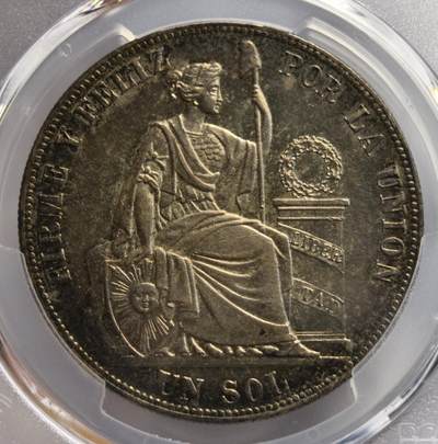 紫瑗钱币——第578期 - 秘鲁 1884年 RD  自由女神 1索尔 PCGS MS62