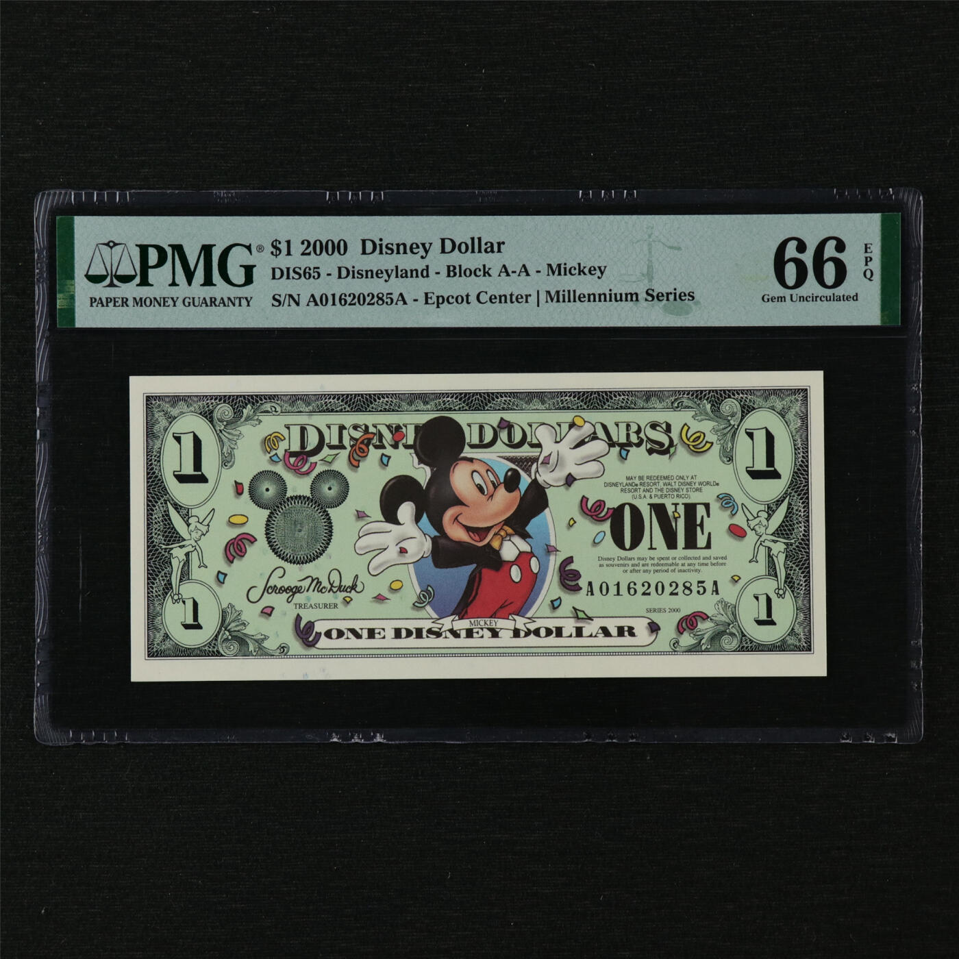 【亘邦集藏】第206期拍卖 2000年 美国迪斯尼米老鼠1美元 PMG 66EPQ A01620285A