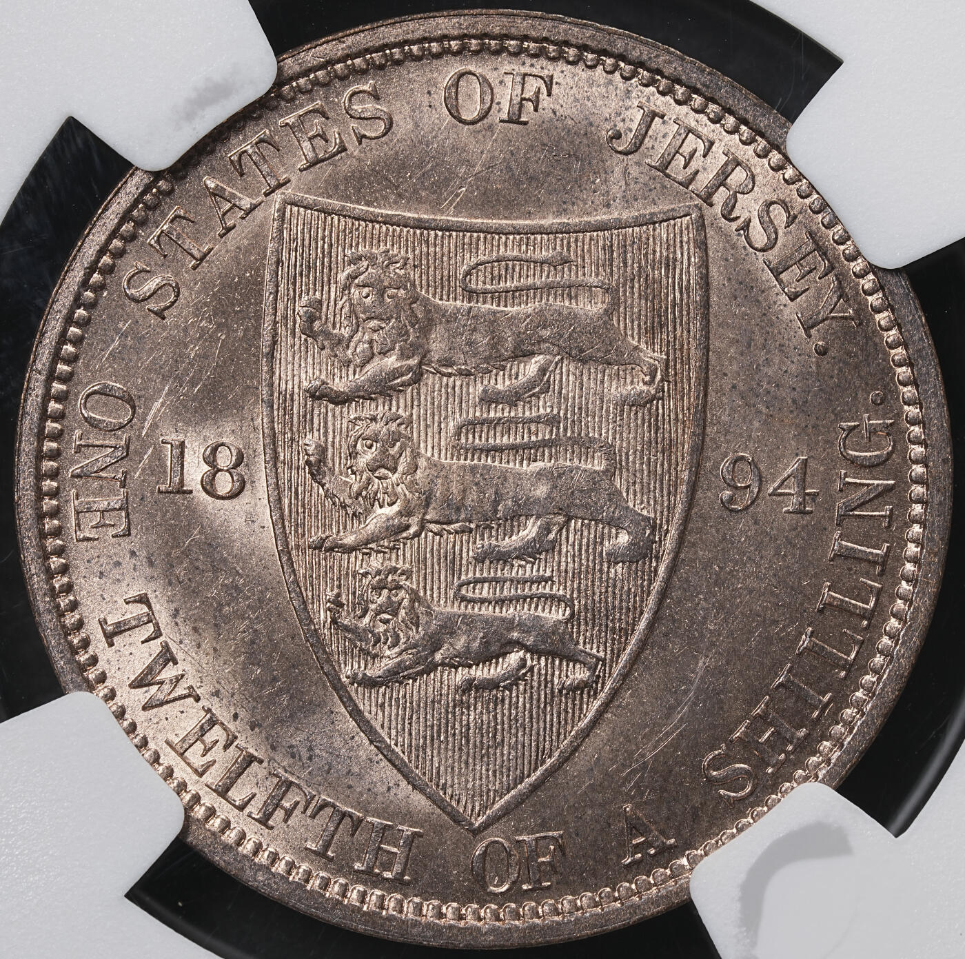 修遠堂世界钱币第六十五期 NGC MS64BN 1894年泽西岛1/12 SHILLING铜币 H厂铭 喜敦厂