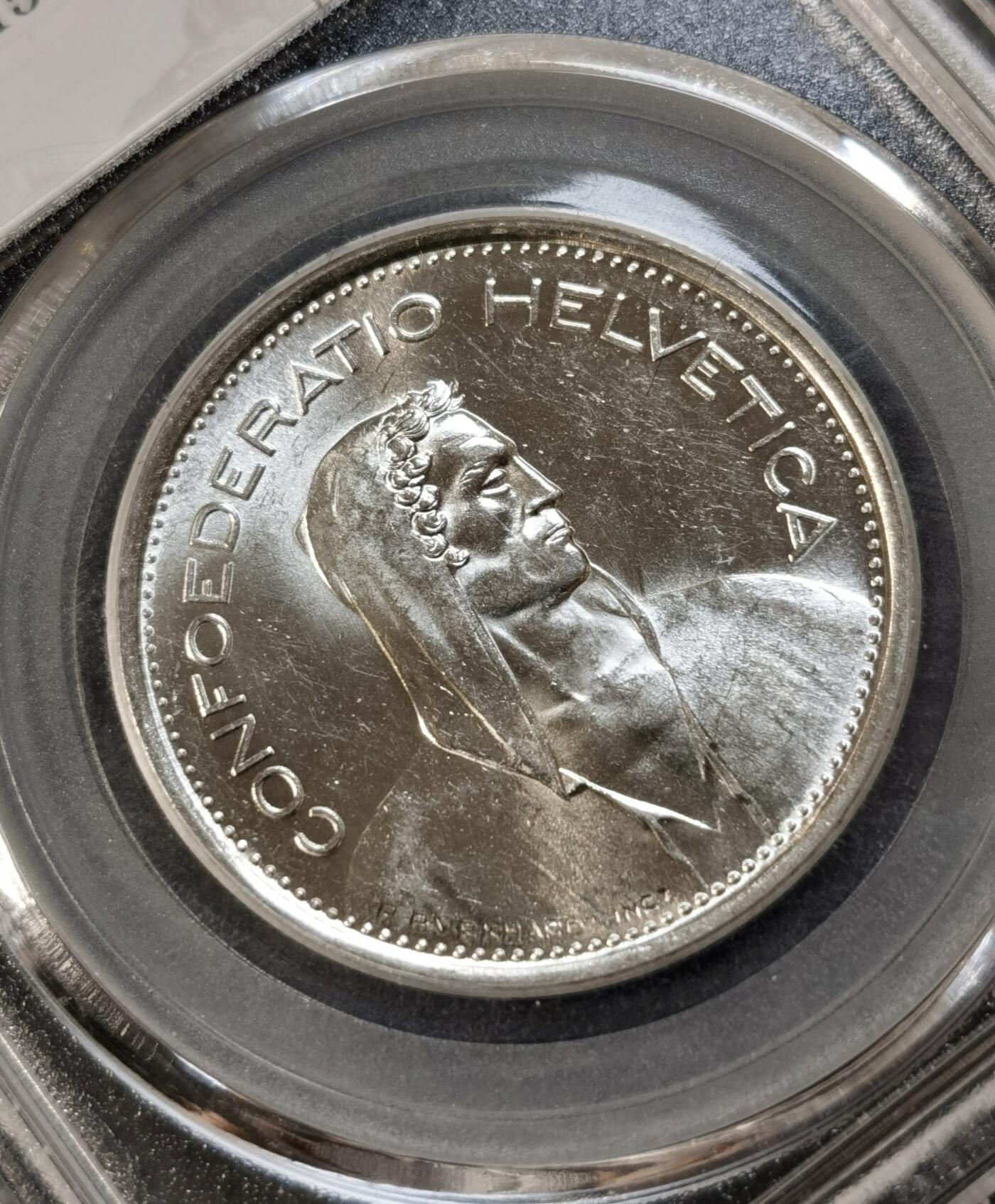  甄臻铺-世界钱币拍卖（第12期）送拍享返佣金等优惠多多 公博-MS66 瑞士 1969 5法郎银币，美品干净光度好