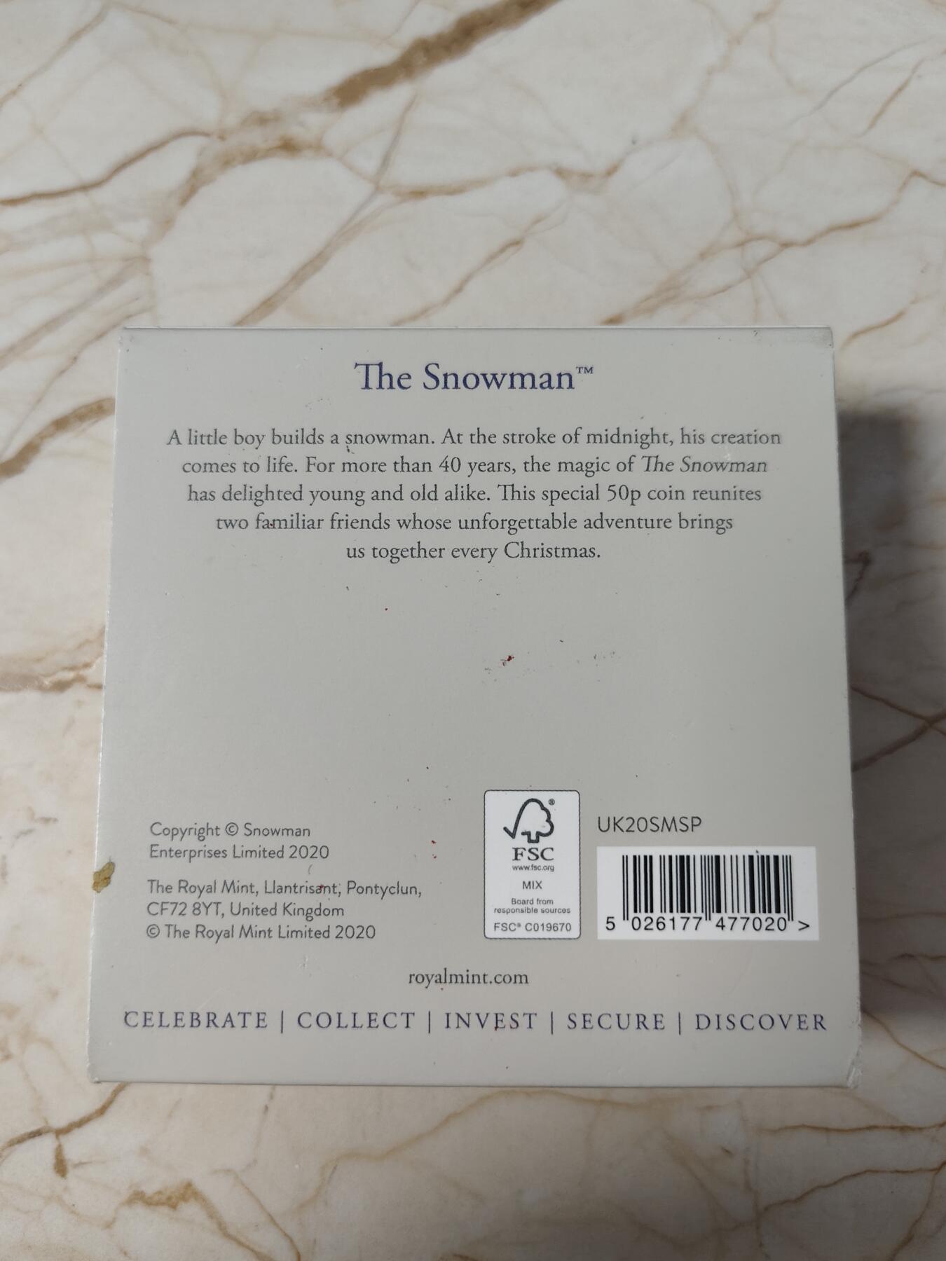 第168期拍卖【长期征集拍品】 【海寧潮】英国2020年雪人七边形彩色精制纪念银币，925银，8克，发行量7000枚