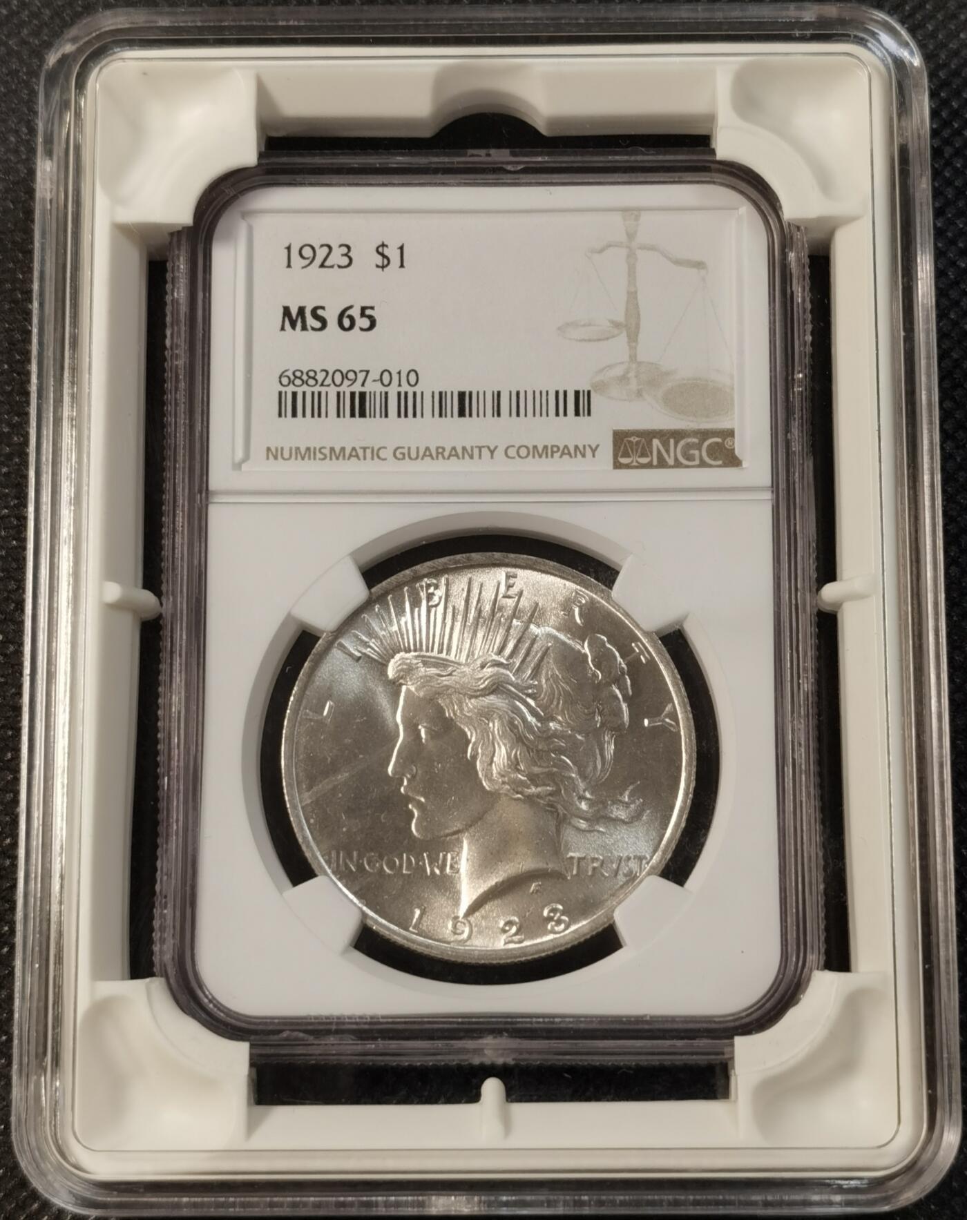  甄臻铺-世界钱币拍卖（第12期）送拍享返佣金等优惠多多 NGC-MS65 1923年和平，打制极好，少见高分，PL质感，配保护盒