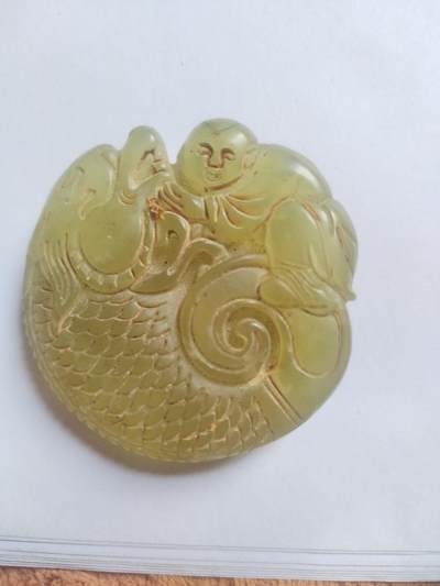 玉石 手串 手镯 手链专场 - 老碧玉牌子。纯手工雕刻 年年有鱼。