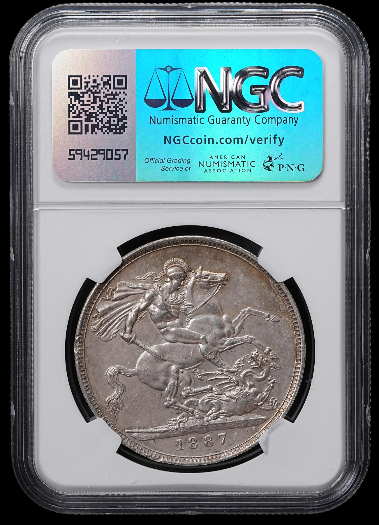 修遠堂世界钱币第六十五期 NGC AU58 1887年英国马剑大银币