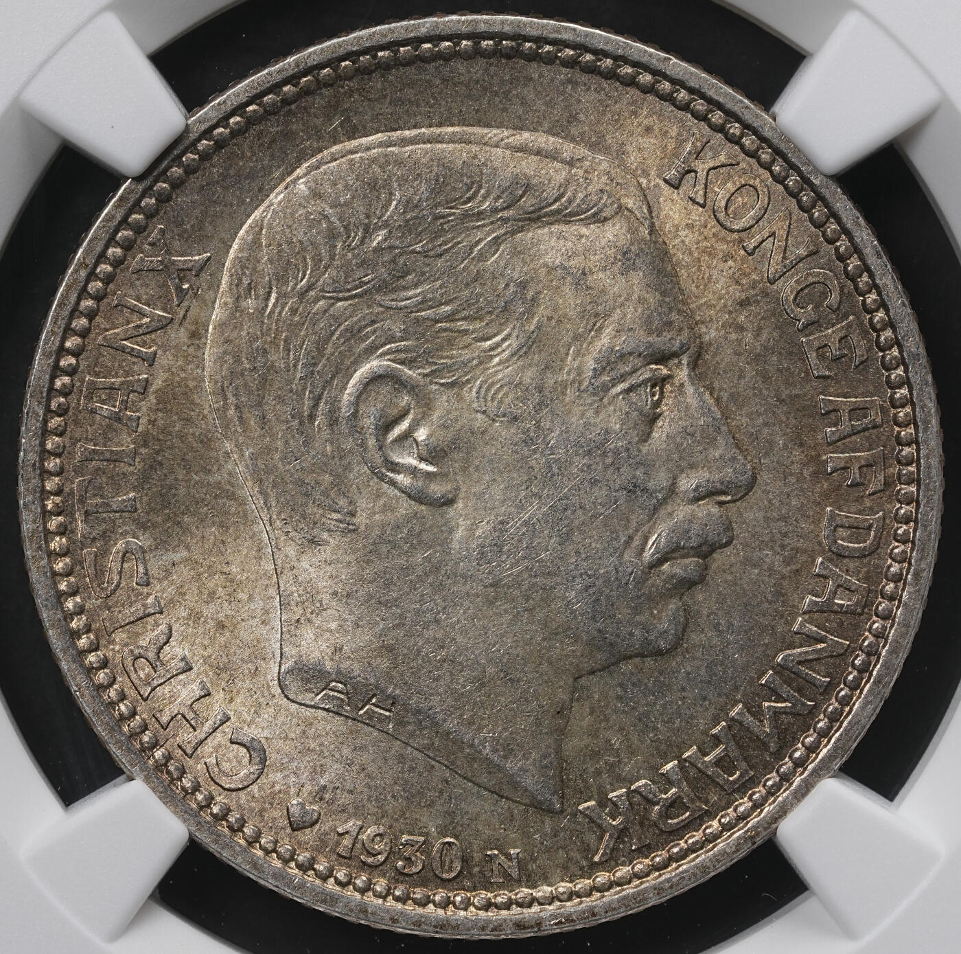 修遠堂世界钱币第六十五期 NGC MS64 1930年丹麦国王60大寿纪念2克朗银币
