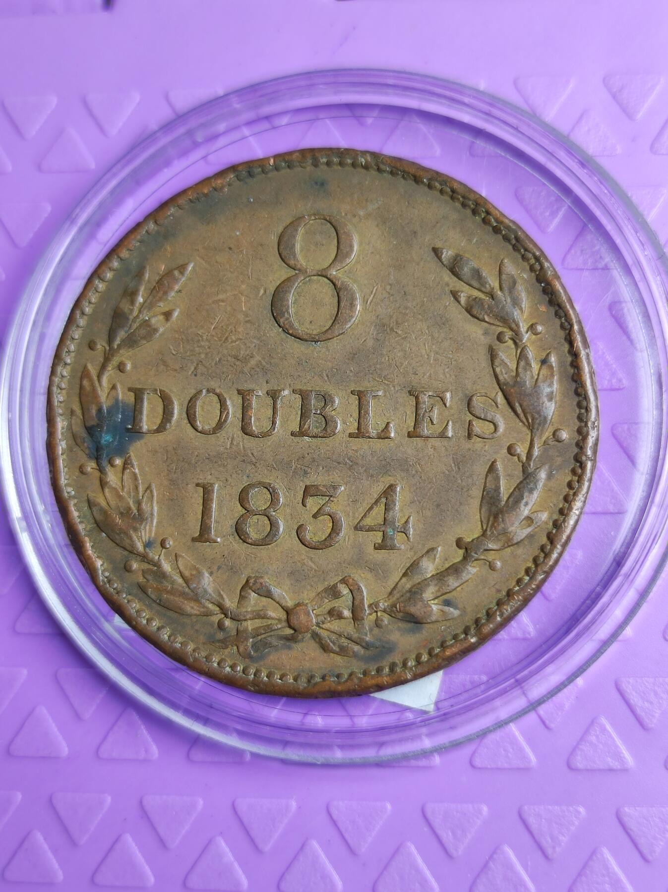 英国根西岛1834年8道布大铜币 首年首版直径34mm 厚重铜板 发行量22万枚 不是后期很薄的那种 