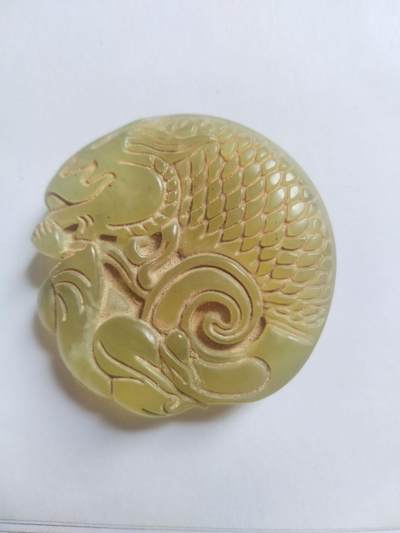 玉石 手串 手镯 手链专场 老碧玉牌子。纯手工雕刻 年年有鱼。