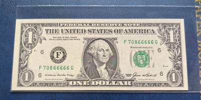 UNC 美国纸币 1985年 1美元纸币 靓号 66666 - UNC 美国纸币 1985年 1美元纸币 靓号 66666