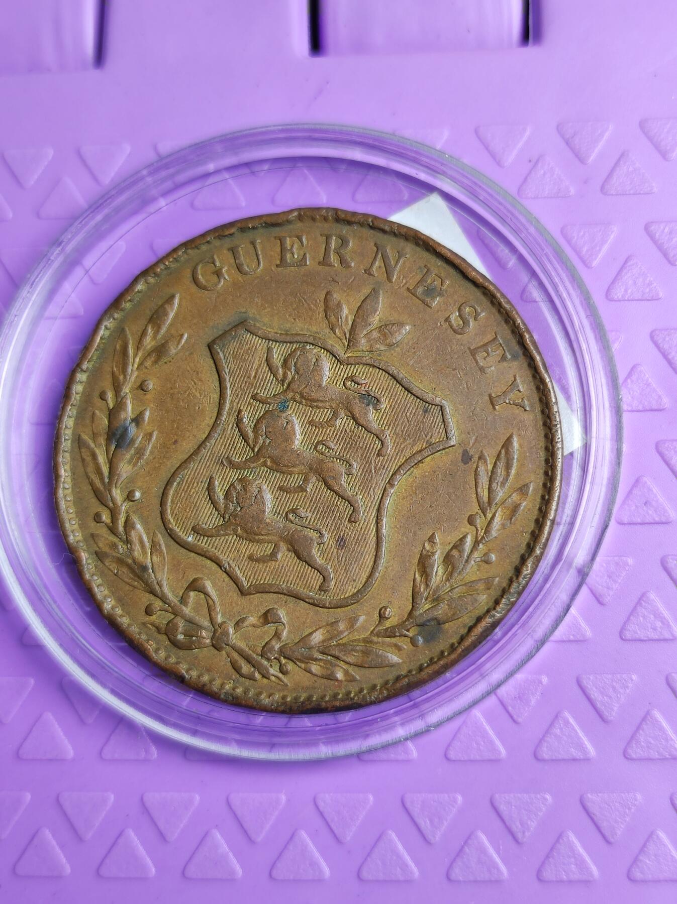 英国根西岛1834年8道布大铜币 首年首版直径34mm 厚重铜板 发行量22万枚 不是后期很薄的那种 