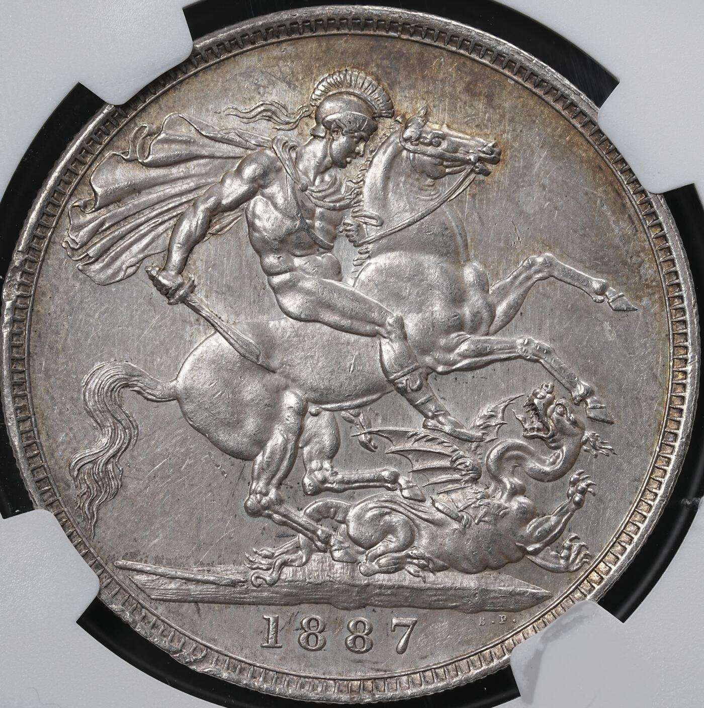 修遠堂世界钱币第六十五期 NGC AU58 1887年英国马剑大银币