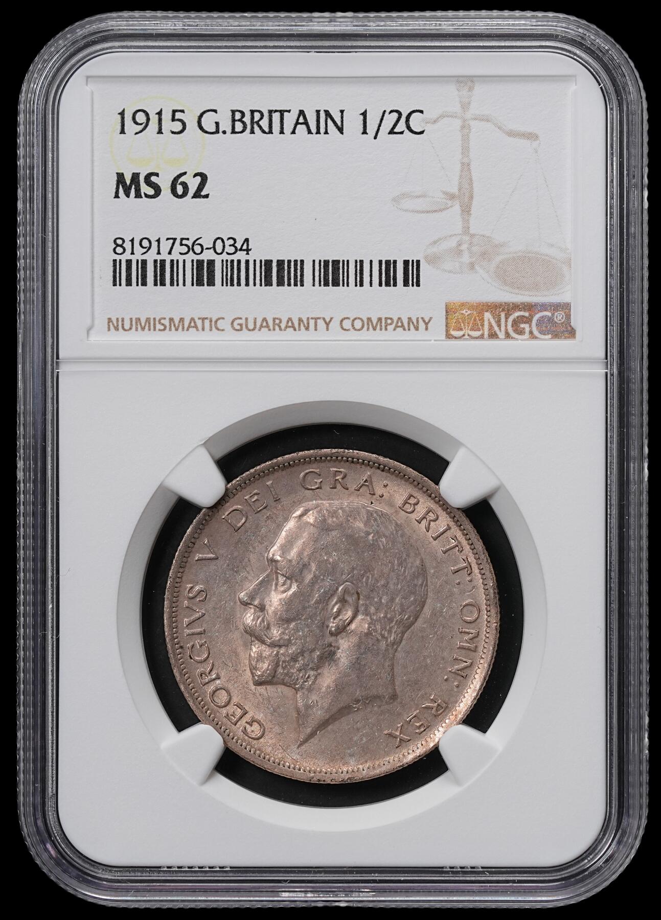 修遠堂世界钱币第六十五期 NGC MS62 1915年英国1/2克朗银币