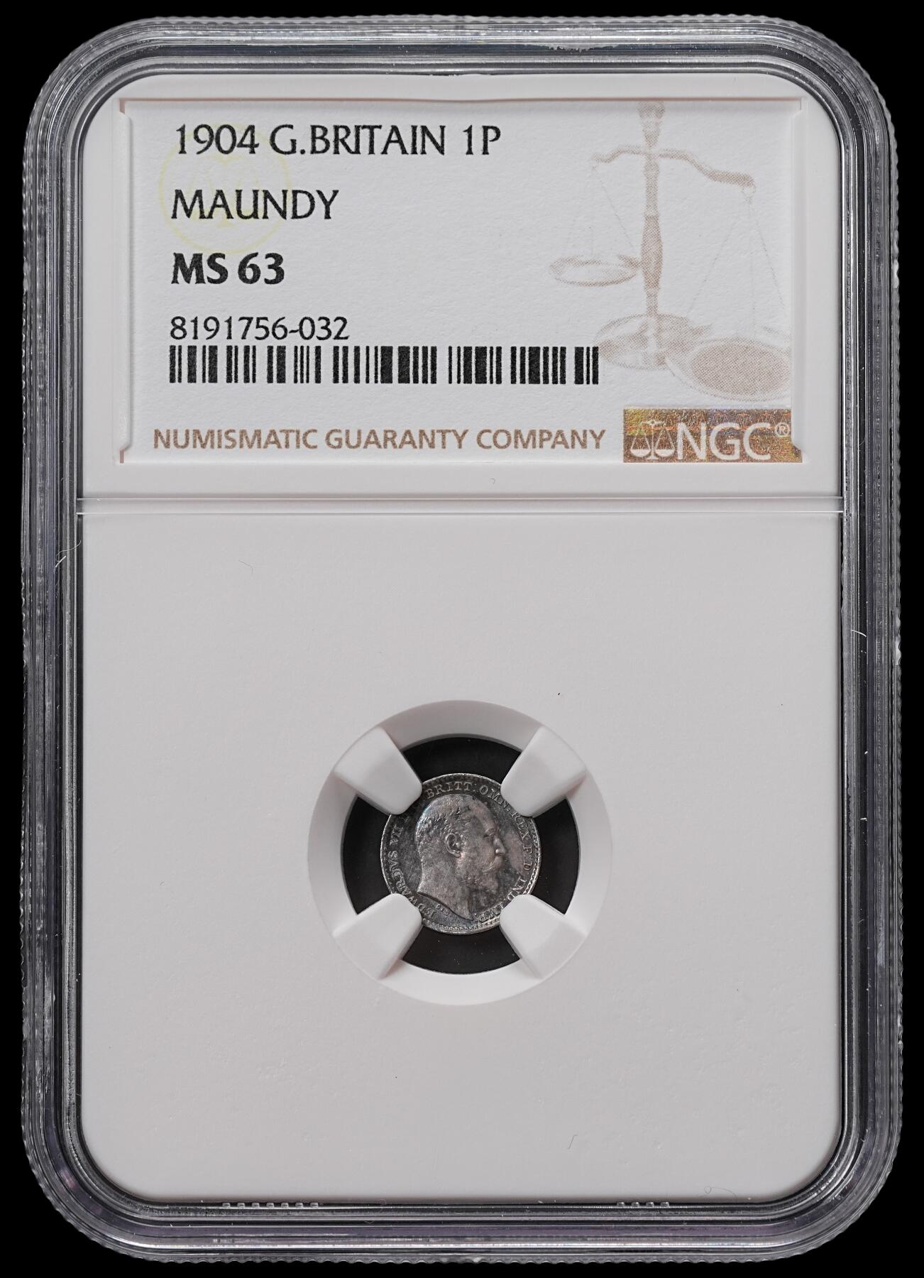 修遠堂世界钱币第六十五期 NGC MS63 1904年英国1便士银币 濯足币 五彩包浆