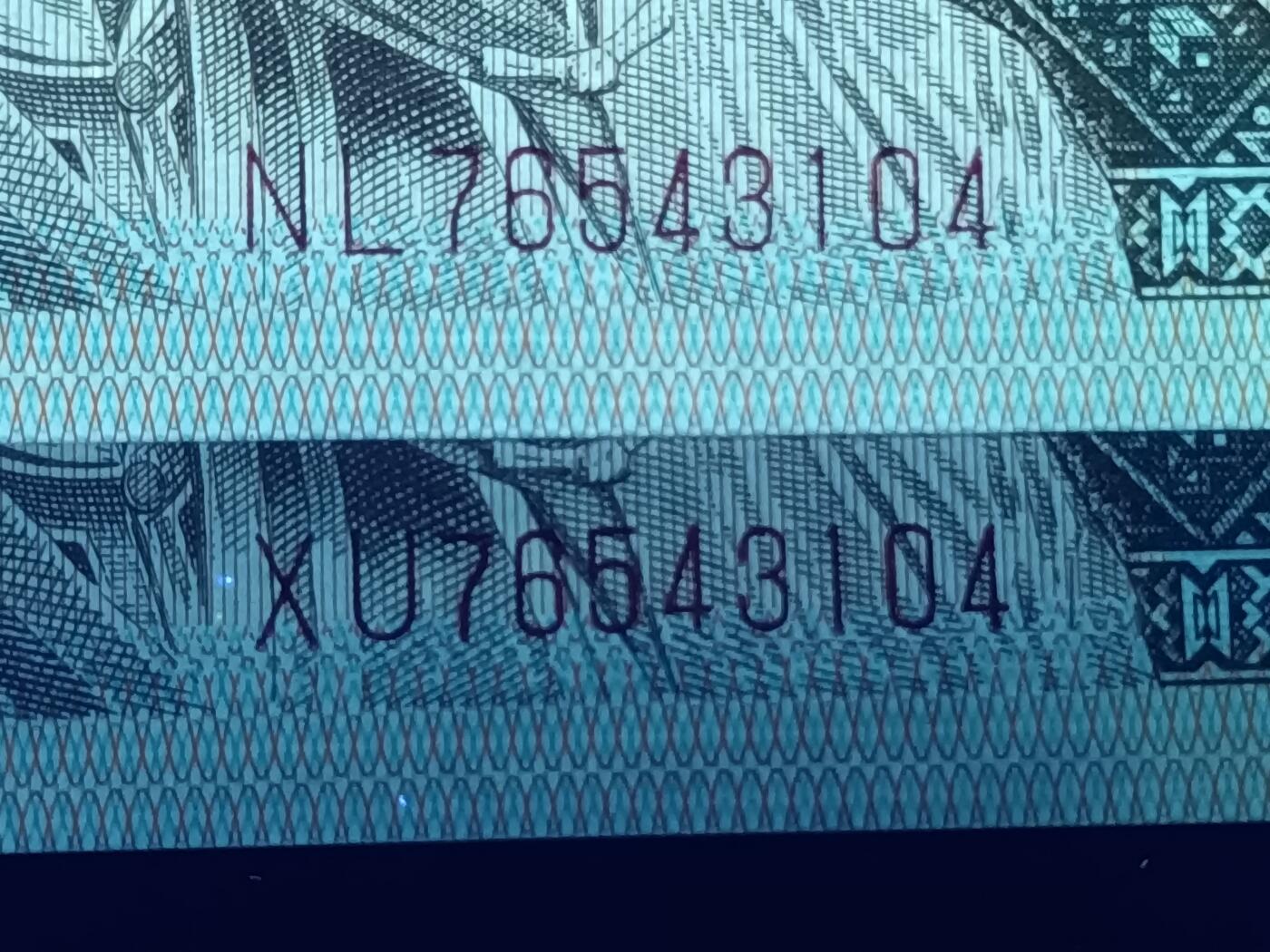 汇源轩收藏35期25.11.7 【龙腾倒五顺、双胞胎、黑白纸张】 8001 NL.XU 76543104  裸币2张，绝品无斑。